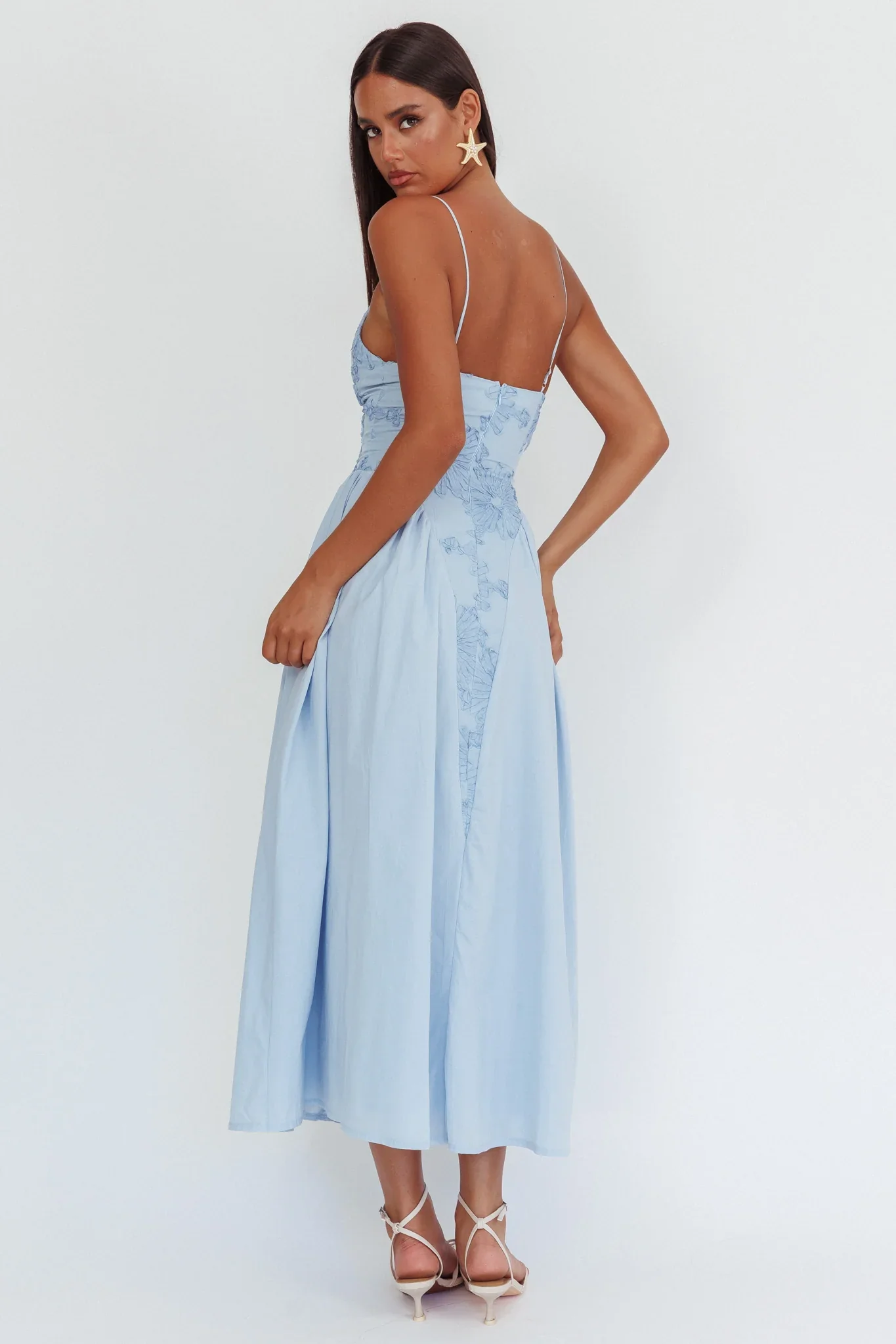 Serifine Floral Embellished Maxi Dress Blue