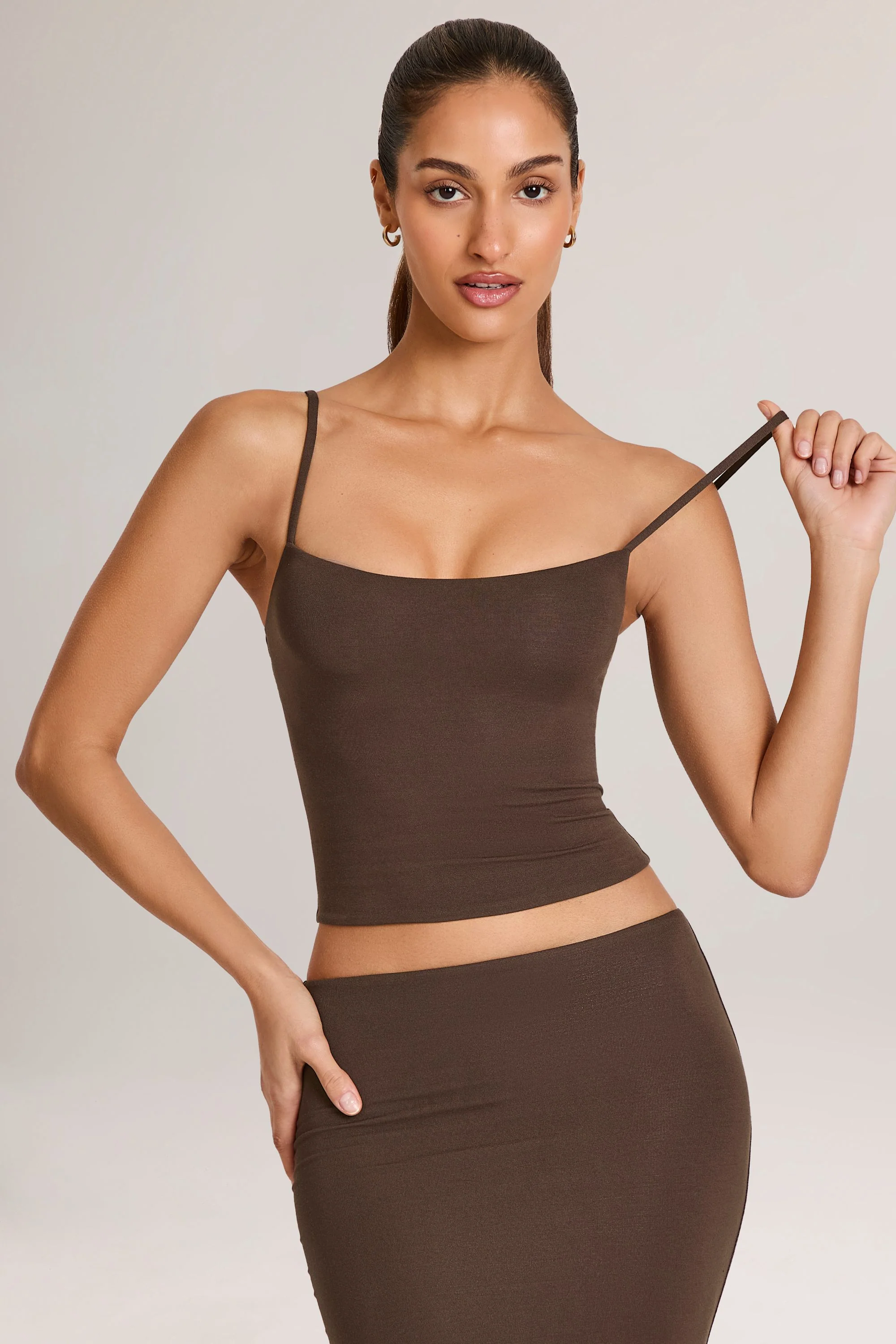 Modal Scoop-Neck Tank Top in Chocolate Brown