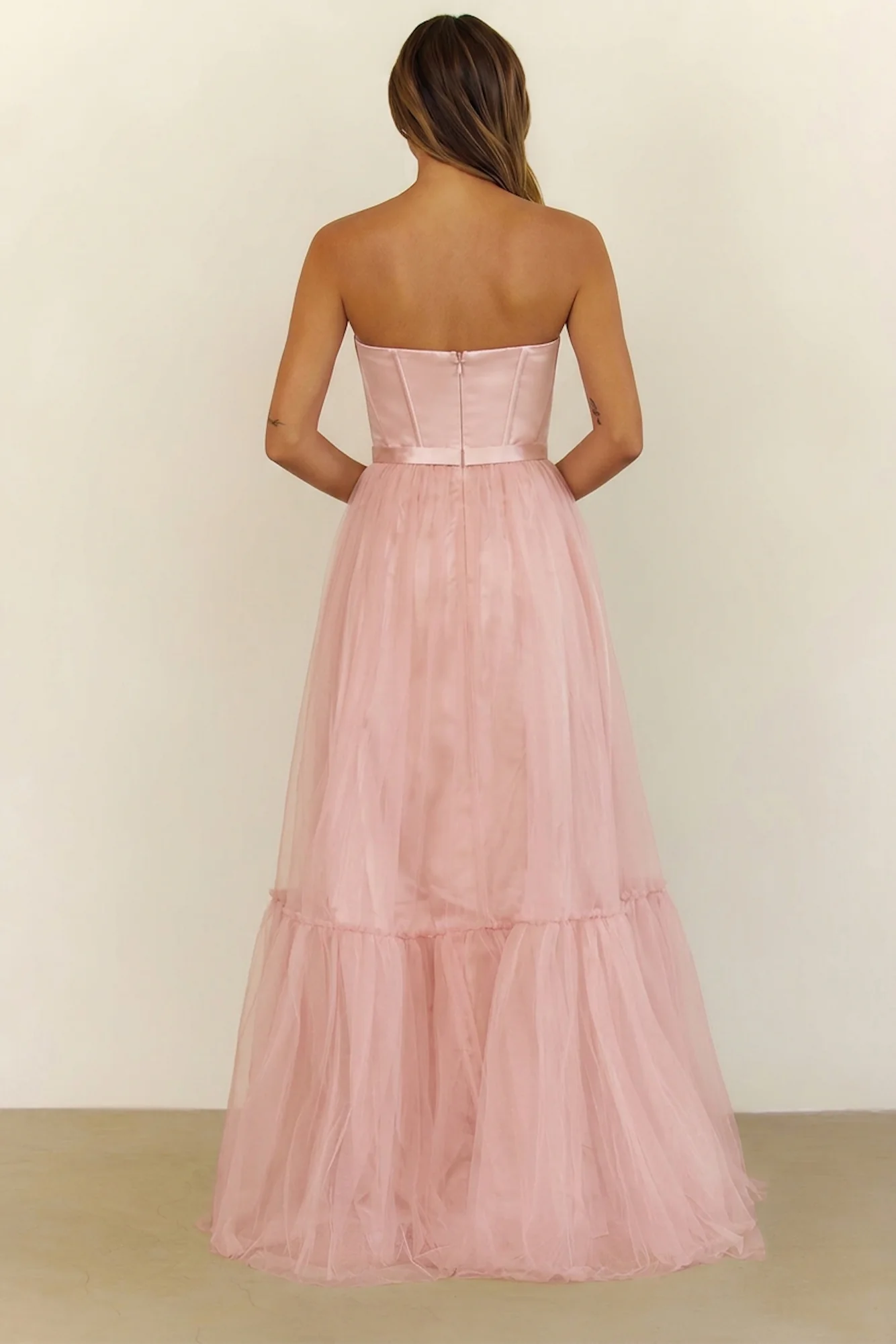 First Kiss Feeling Strapless Maxi Dress Pink