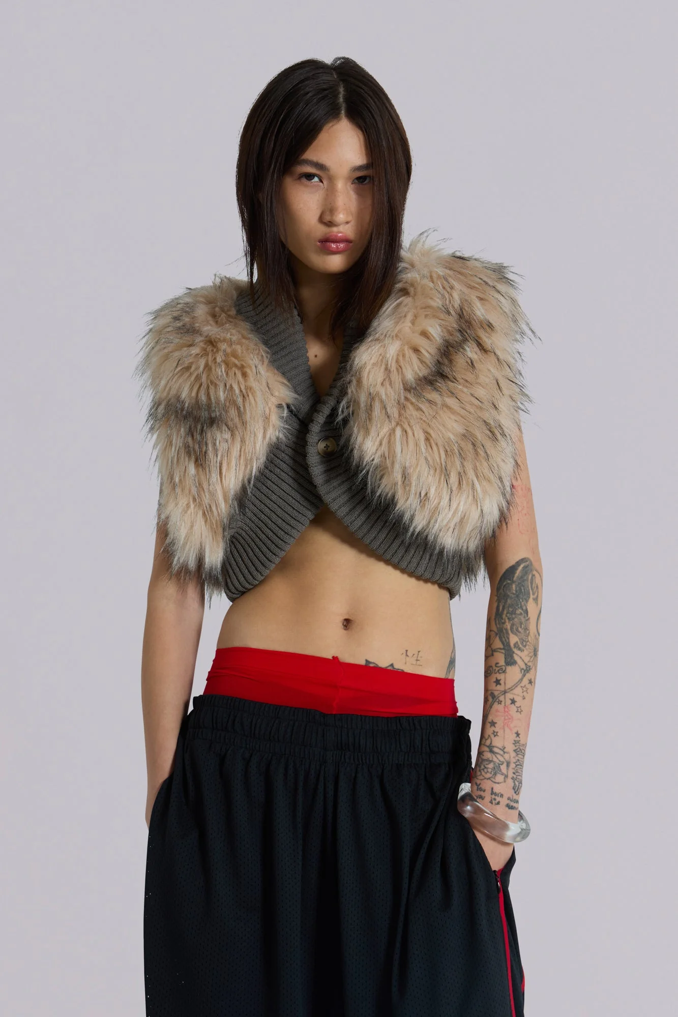 Meka Faux Fur Knit Shrug