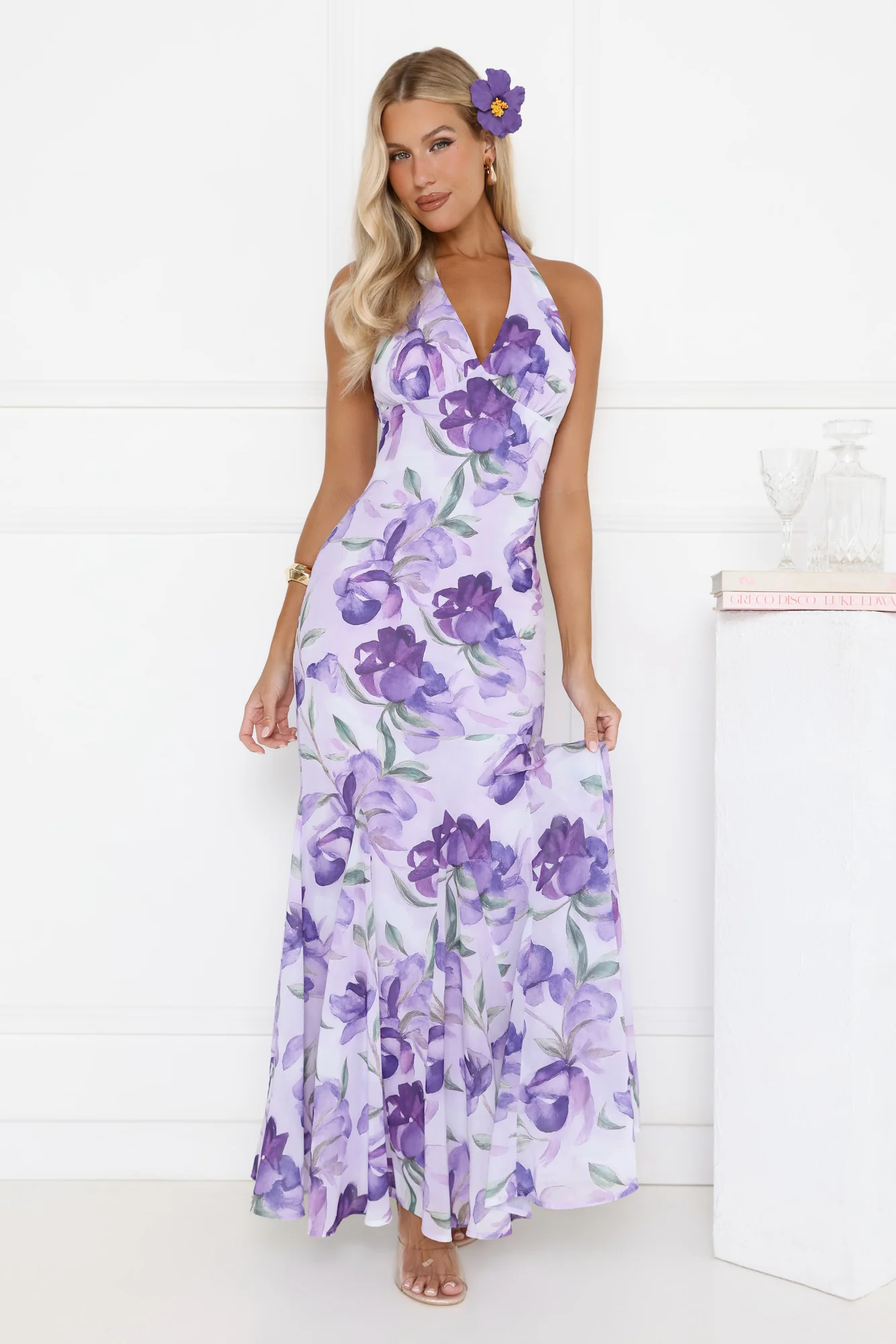 Sunset Flora Halter Maxi Dress Lilac