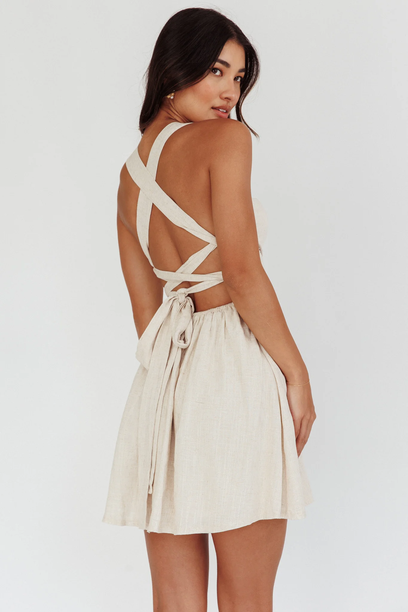 French Riviera Sweetheart Neckline Mini Dress Natural - luluinthesky