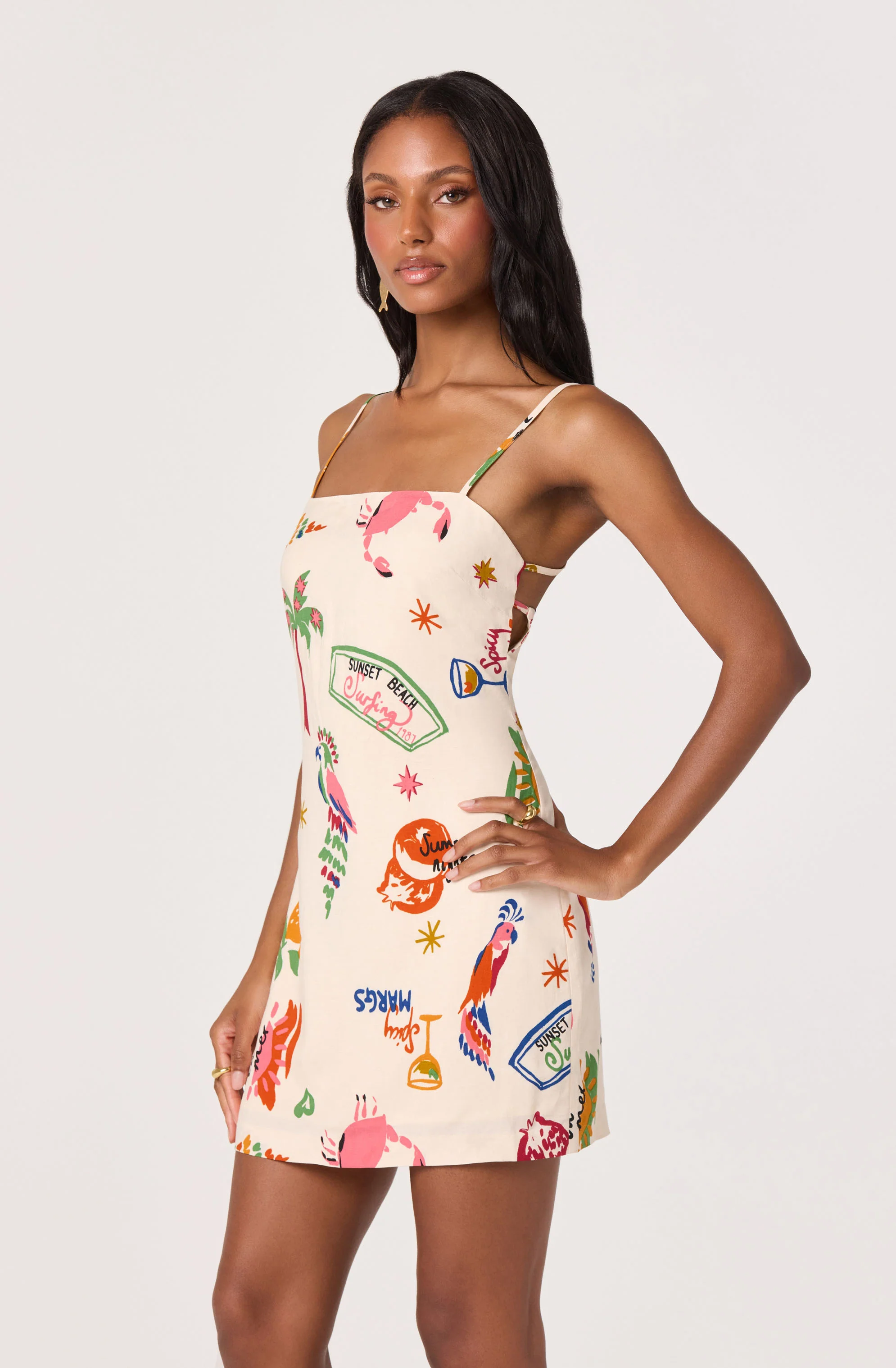 Valencia Novelty Print Open Back Mini Dress