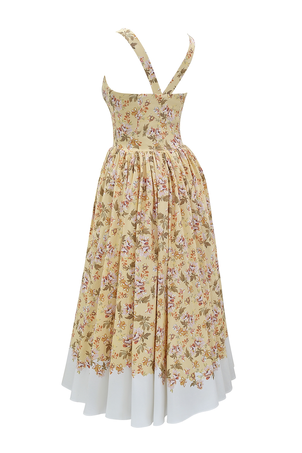 Honeyflower Print Gathered Cotton Midi Dress