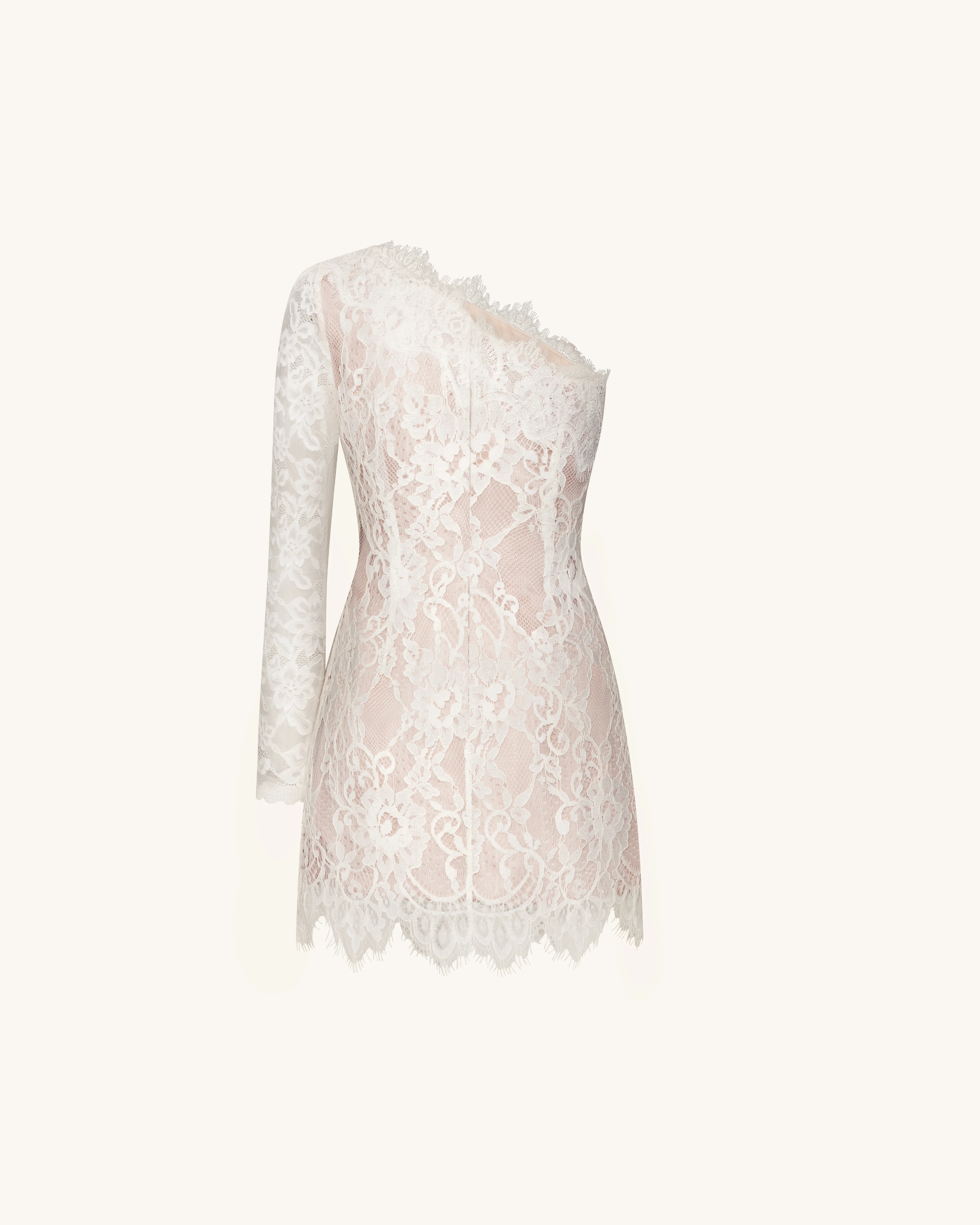 One Shoulder Lace Mini Dress - White - FASHION NOB