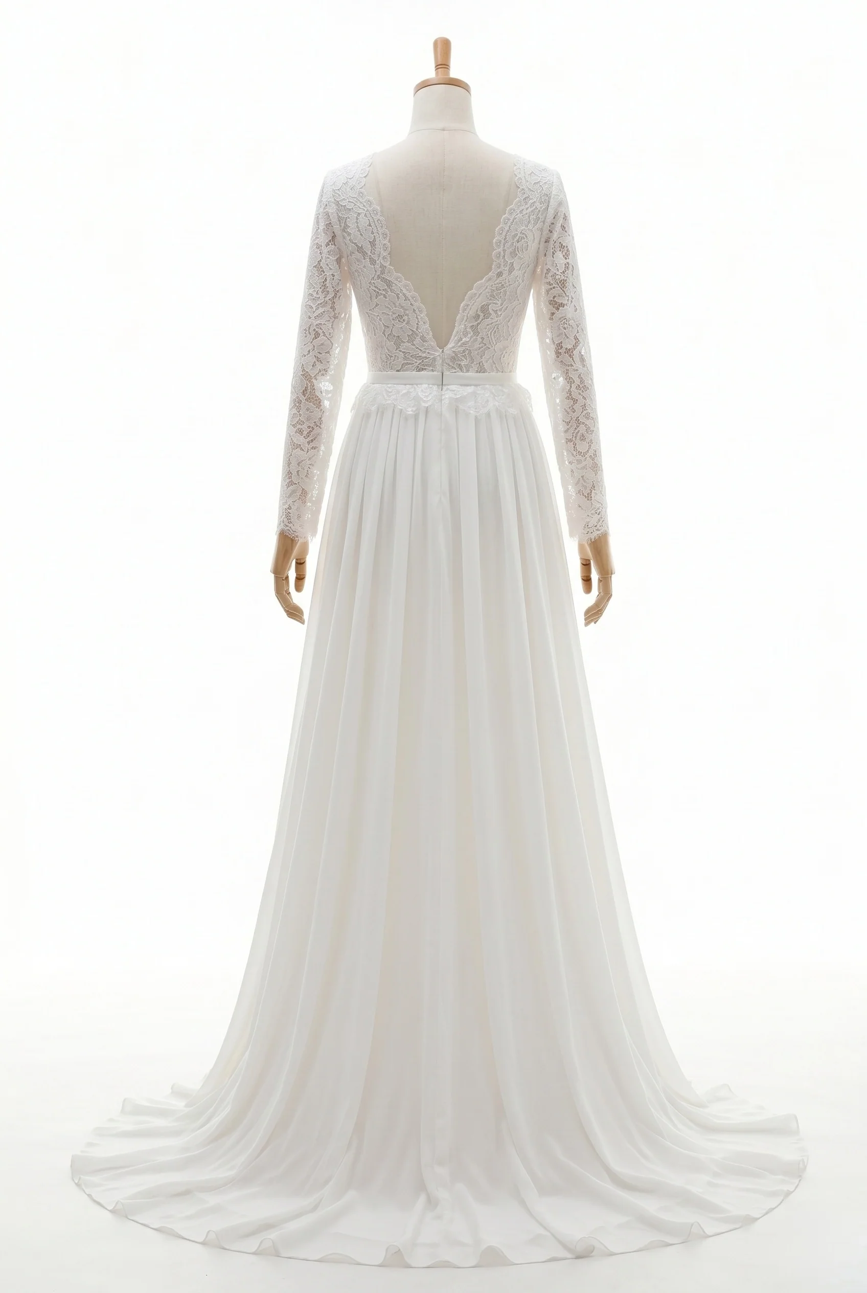 A-Line Court Train Lace Chiffon Wedding Dress CW3519