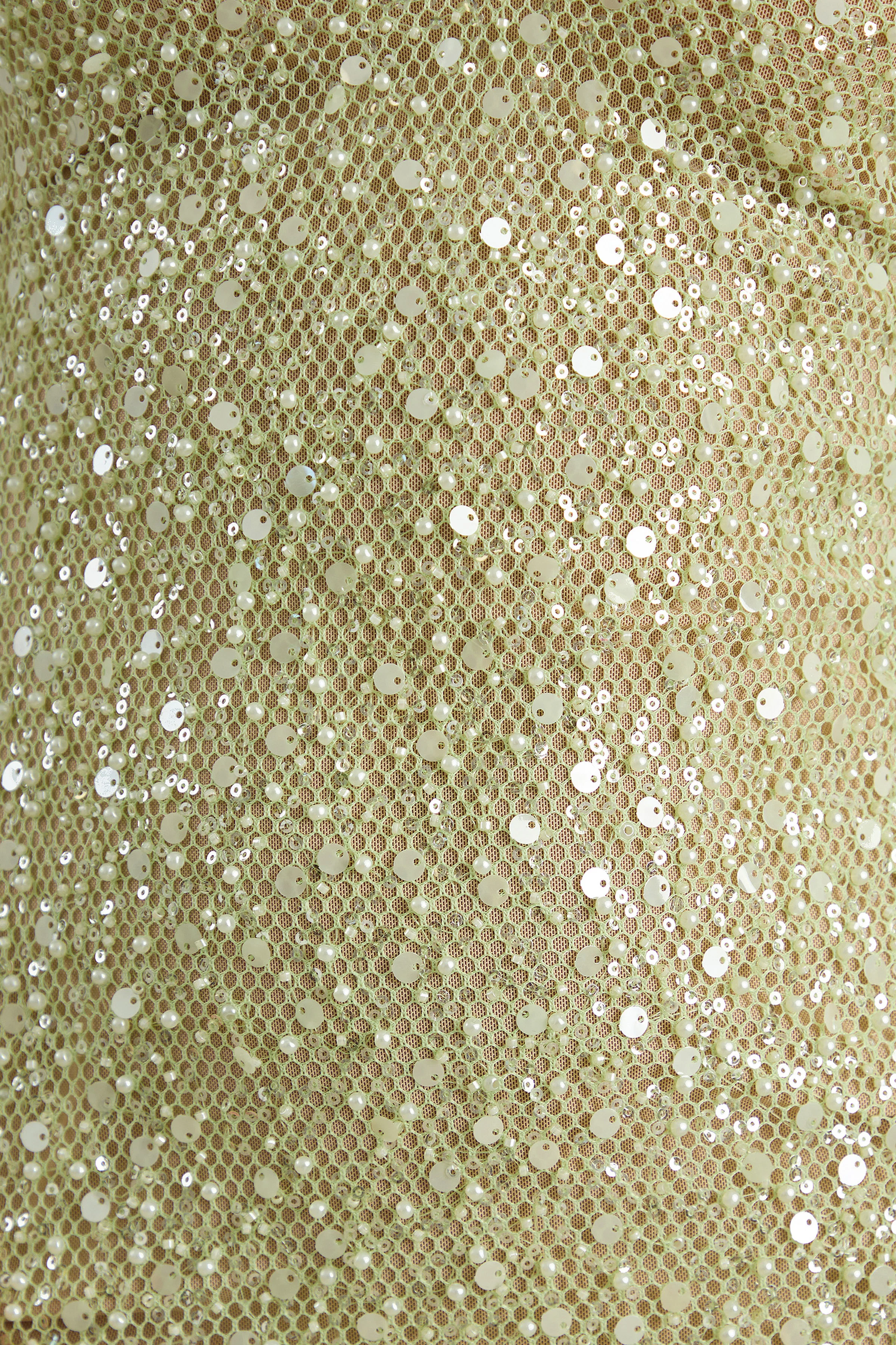 Minna | Sage Sheer Sequin Plunge-Neck Maxi Dress - FASHION NOB