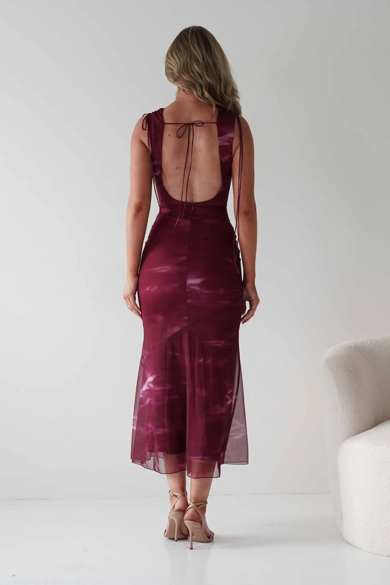 Drew Mesh Printed Maxi Dress | Wine Print
