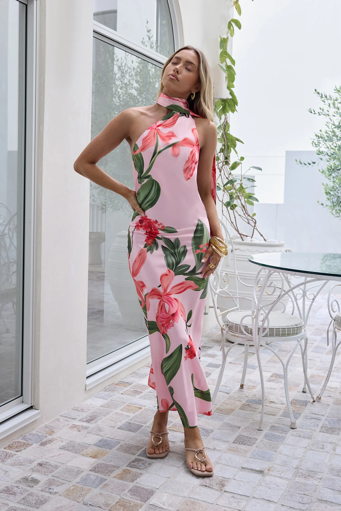 Blooming Romance Satin Maxi Dress Pink