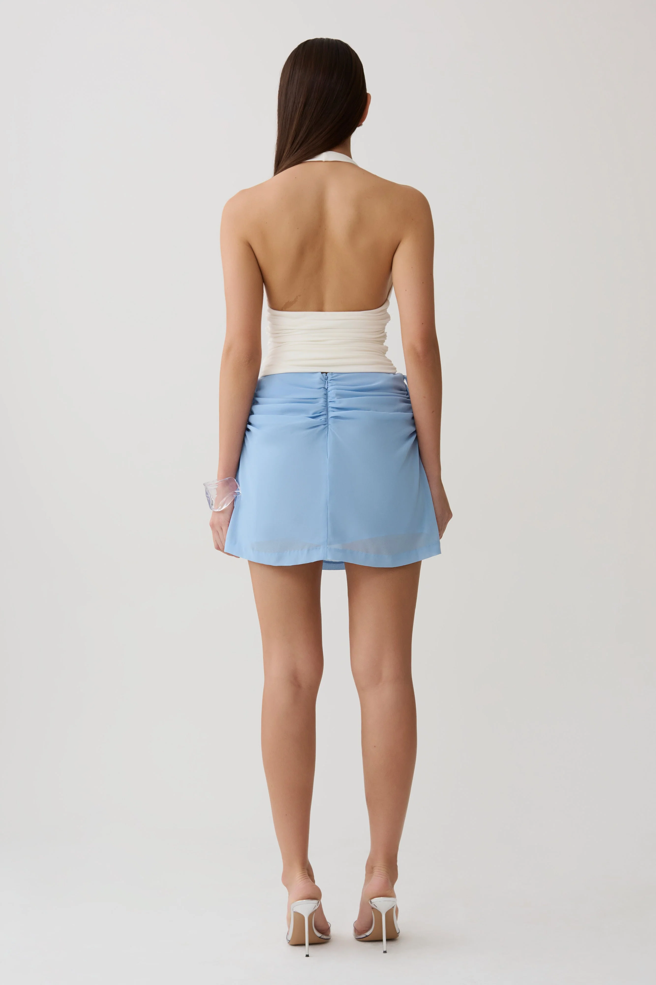 Indie Draped Chiffon Mini Skirt - Sky Blue