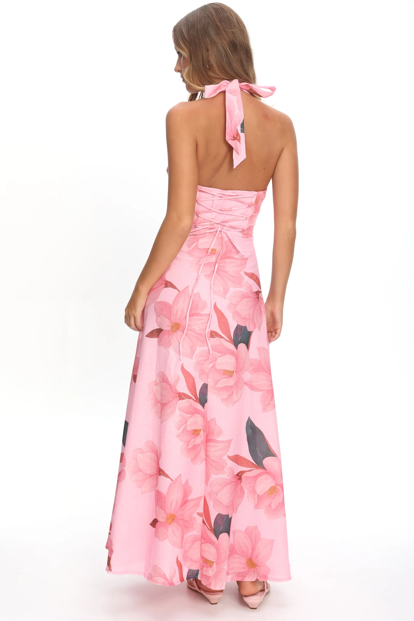 Riga Halterneck Maxi Dress Floral Pink