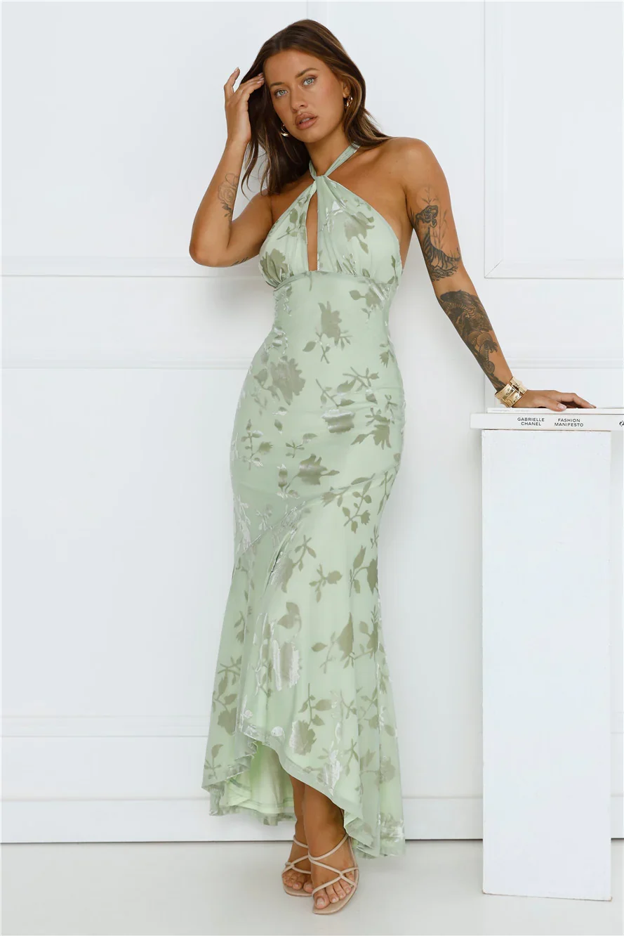 Social Girl Halter Maxi Dress Sage