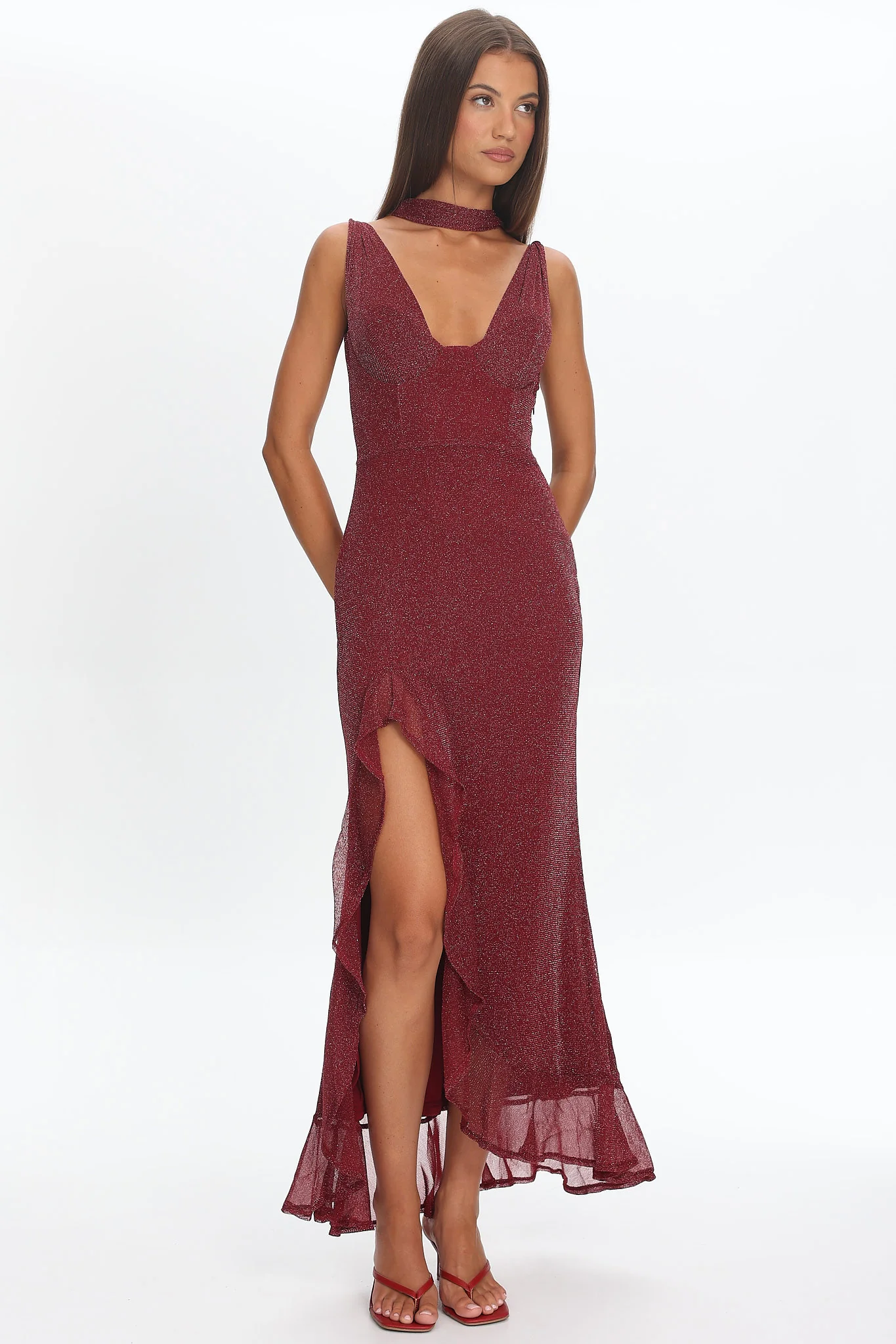 Chantrelle Twist Back Split Maxi Dress Wine - luluinthesky