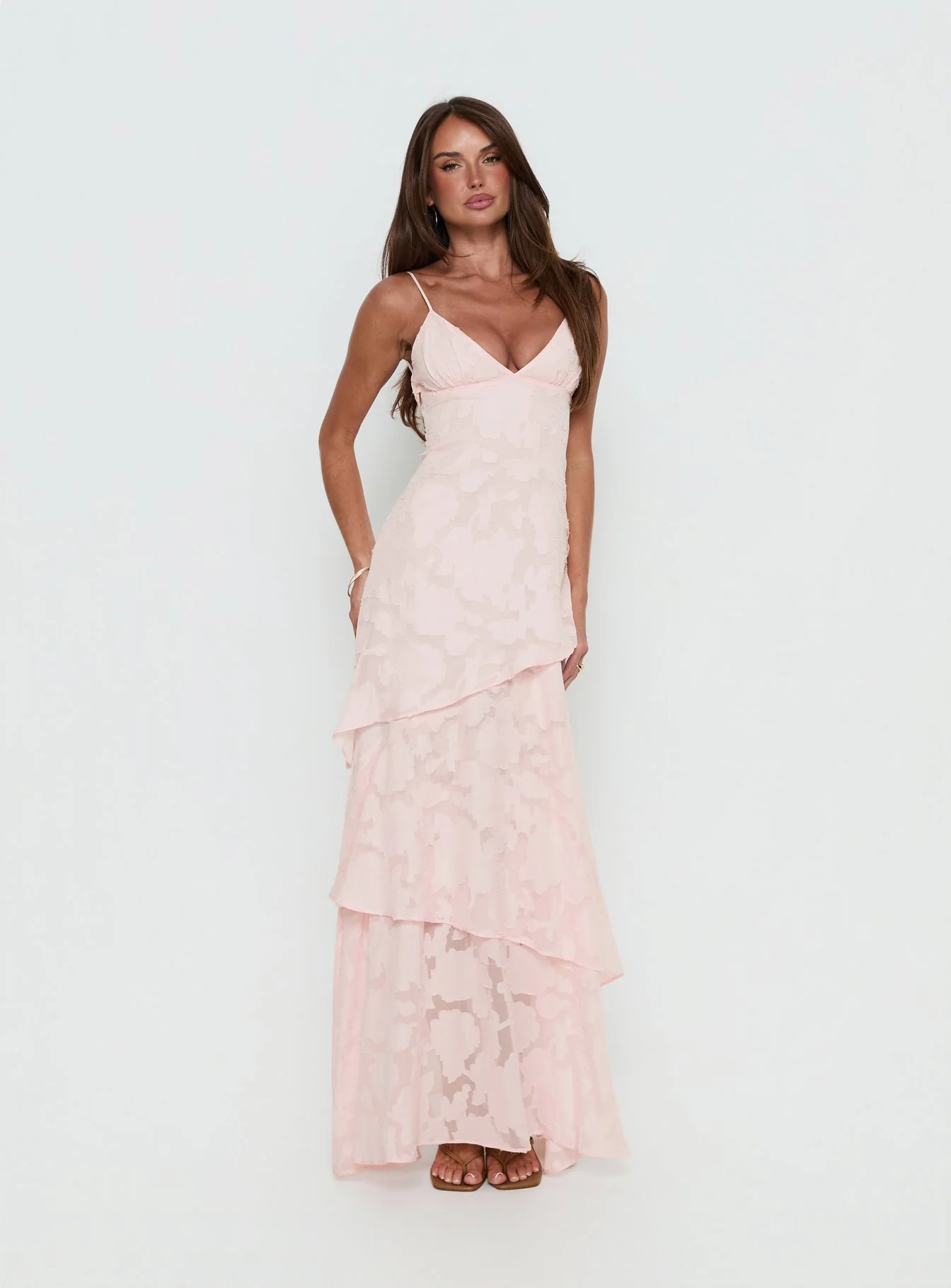 Lyricah Tiered Tie Back Maxi Dress Pink - luluinthesky