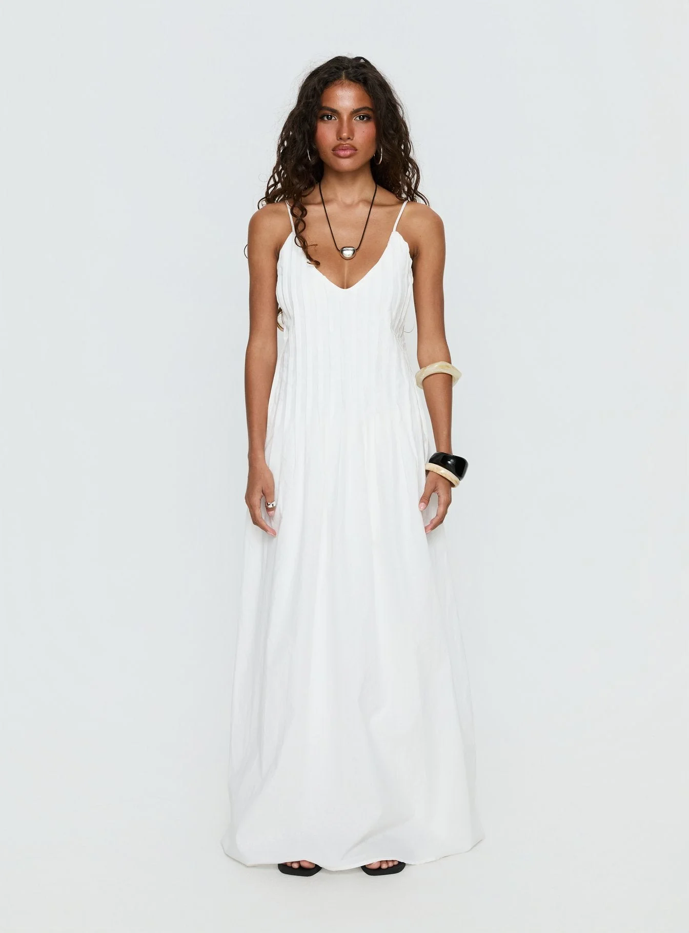 Adriela Pleat Maxi Dress White
