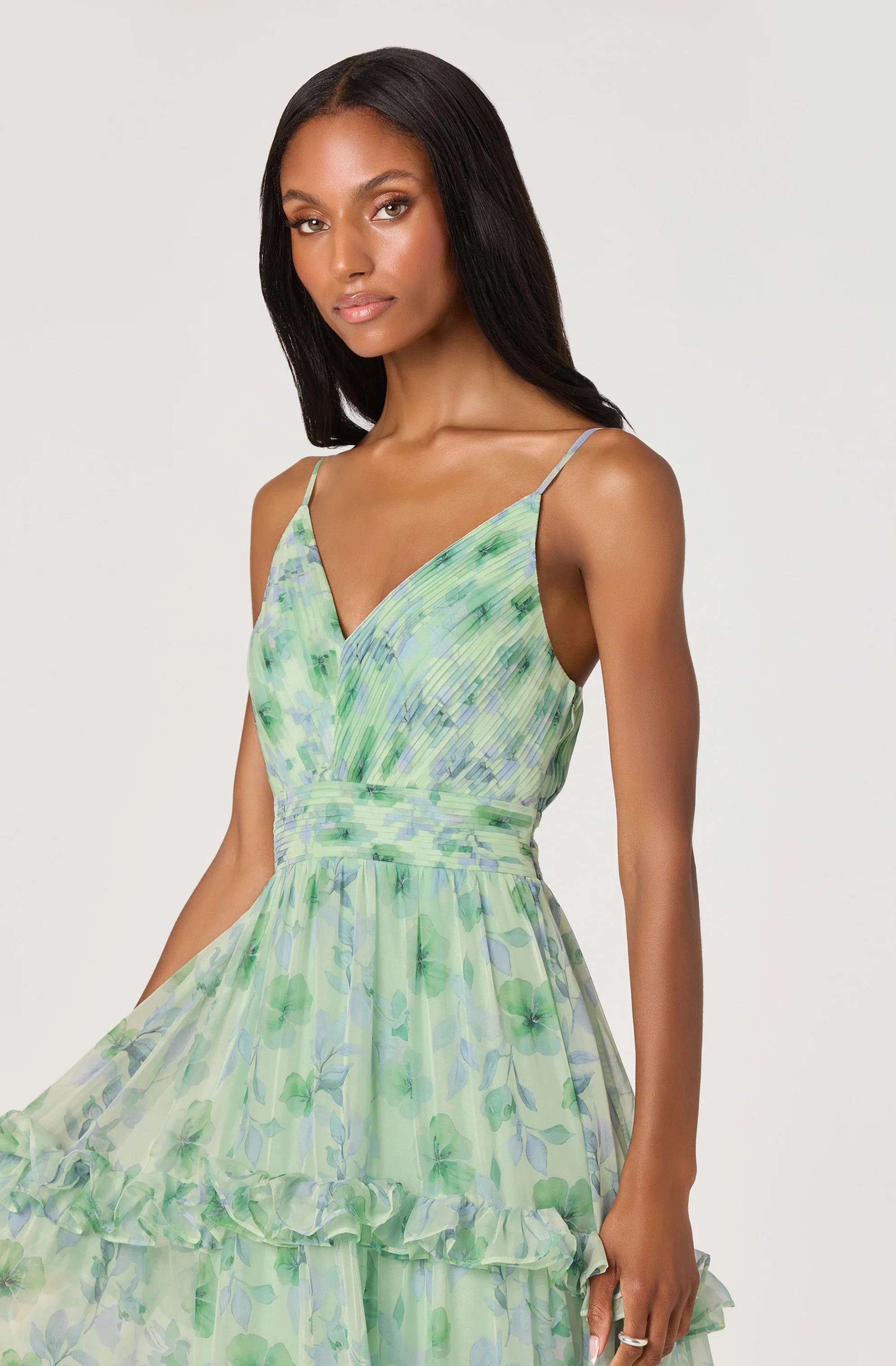 Ayanna Floral Pleated Tiered Maxi Dress