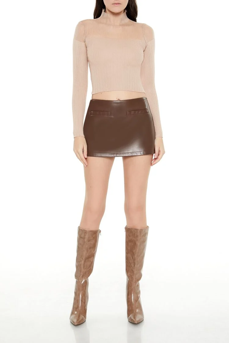 Mock Neck Sweater-Knit Crop Top