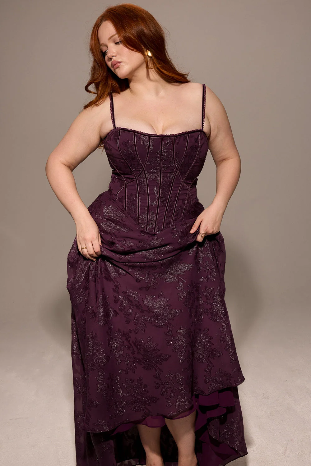 grape lurex chiffon maxi dress