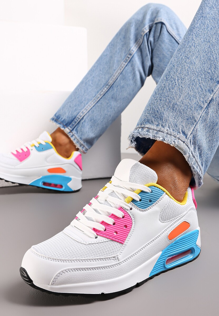 Biało-Niebieskie Sznurowane Sneakersy na Grubej Podeszwie Sayre