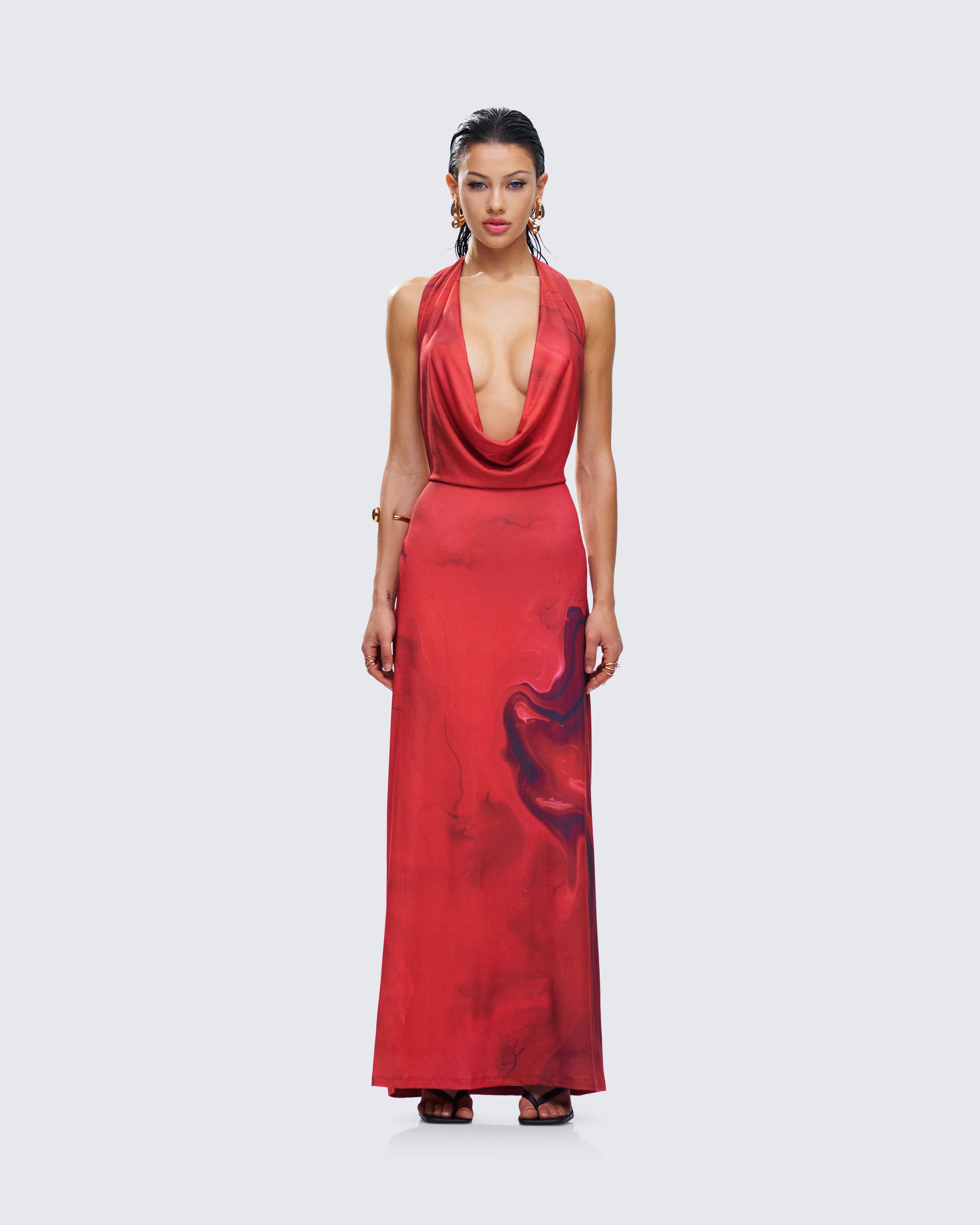 Sayla Red Abstract Print Maxi Dress