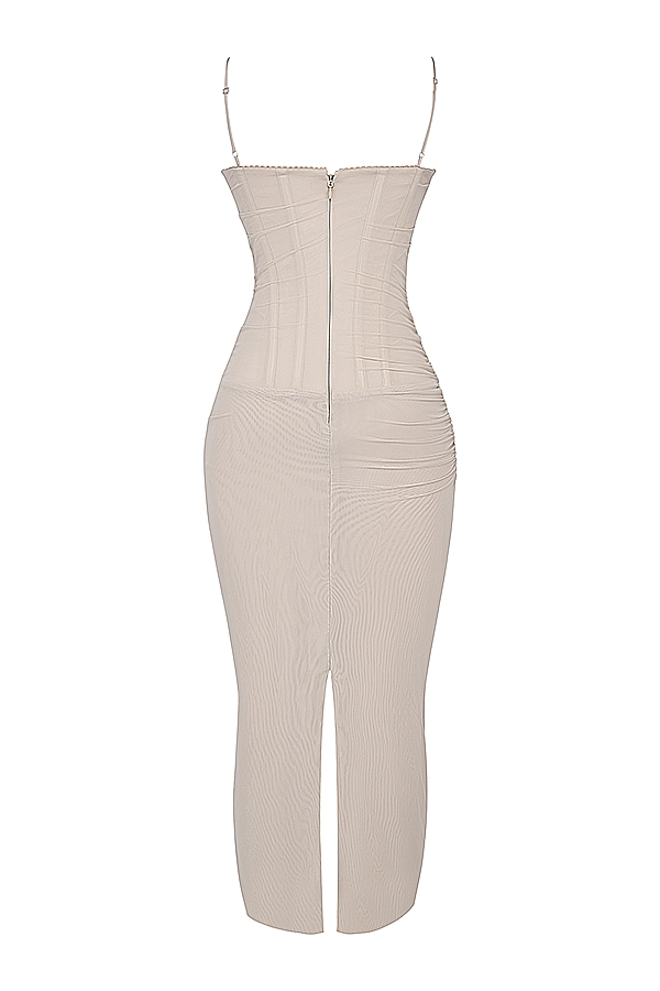 Sand Stretch Mesh Maxi Dress