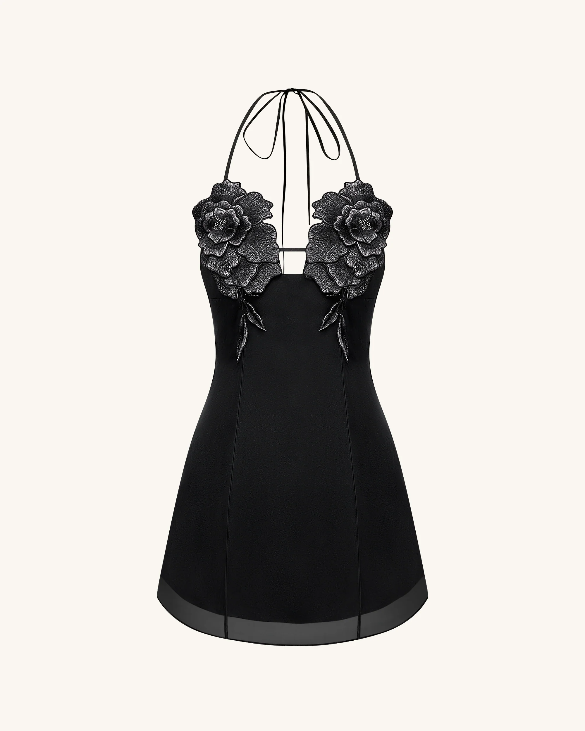 Flower Embroidered Mini Dress - Black - FASHION NOB