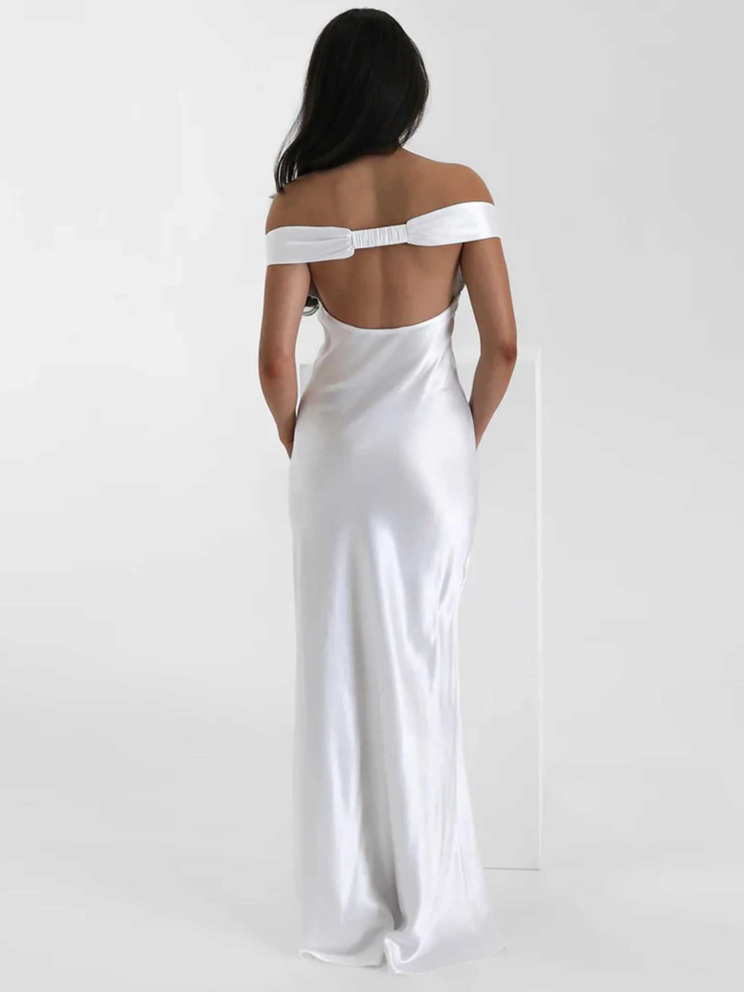 Pearl White Off-Shoulder Maxi Dress