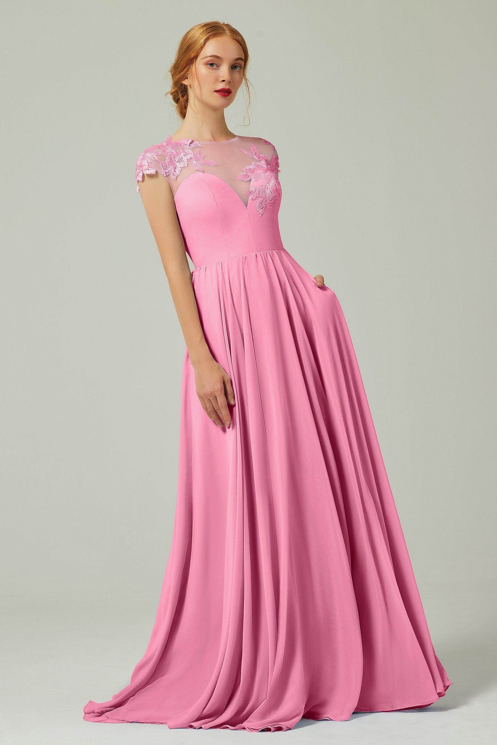 A-Line Sweep-Brush Train Chiffon Bridesmaid Dress CB0248
