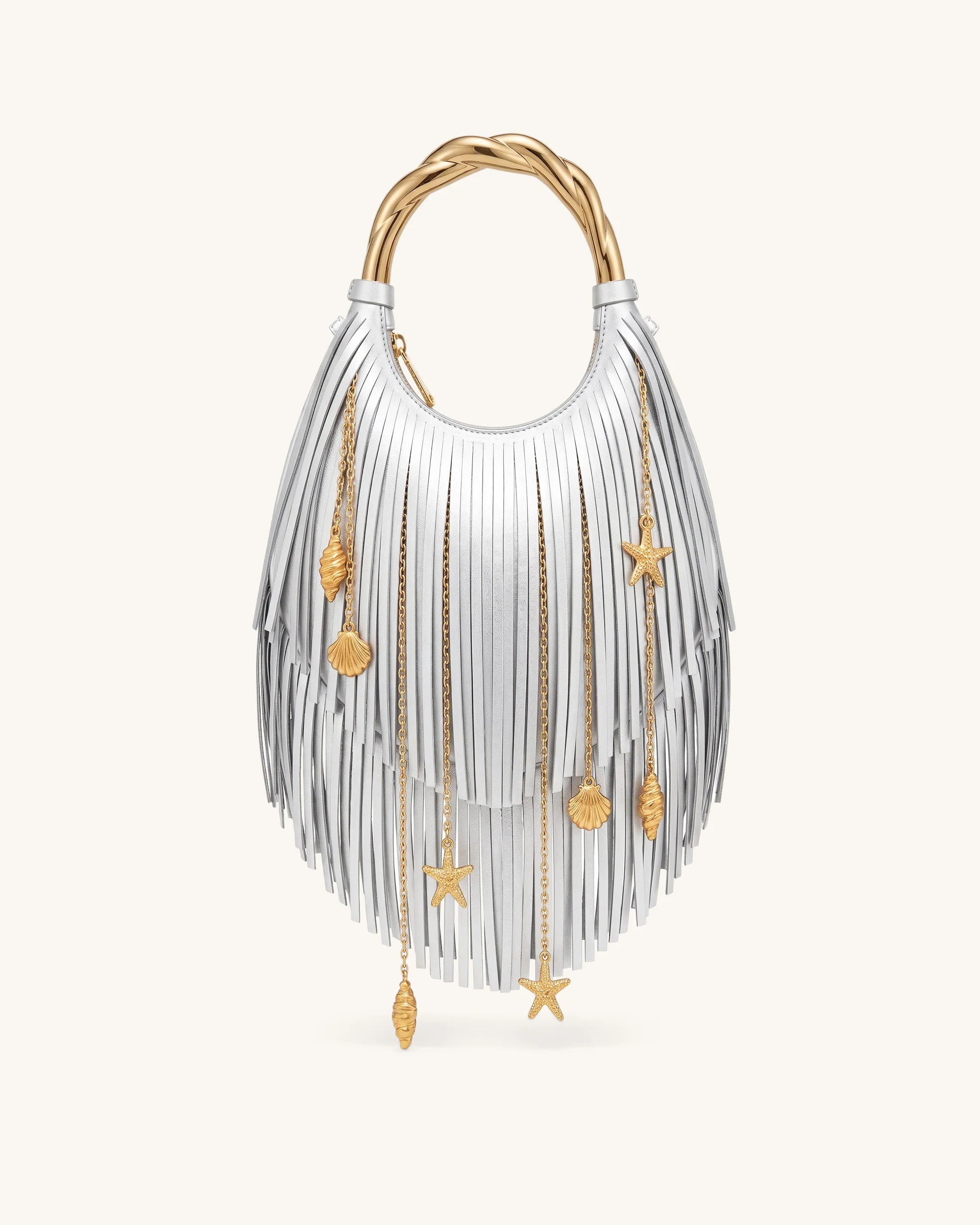 Chloe Metal Handle Fringe Top Handbag - Silver