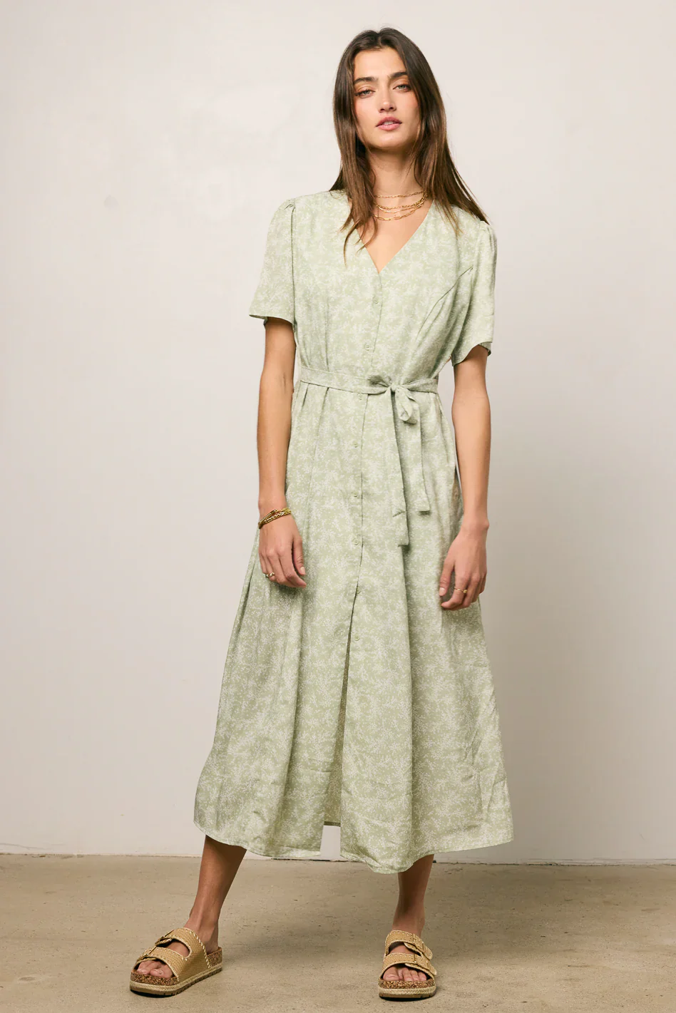 Kade Floral Midi Dress in Sage