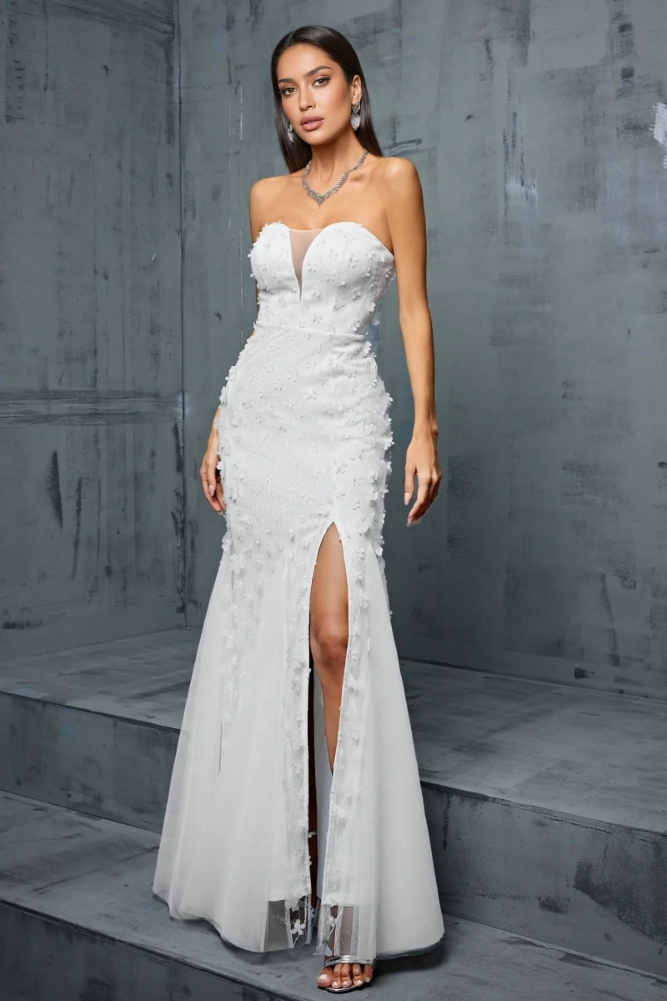 Zenoa V-Neck Fishtail Mesh Maxi Dress