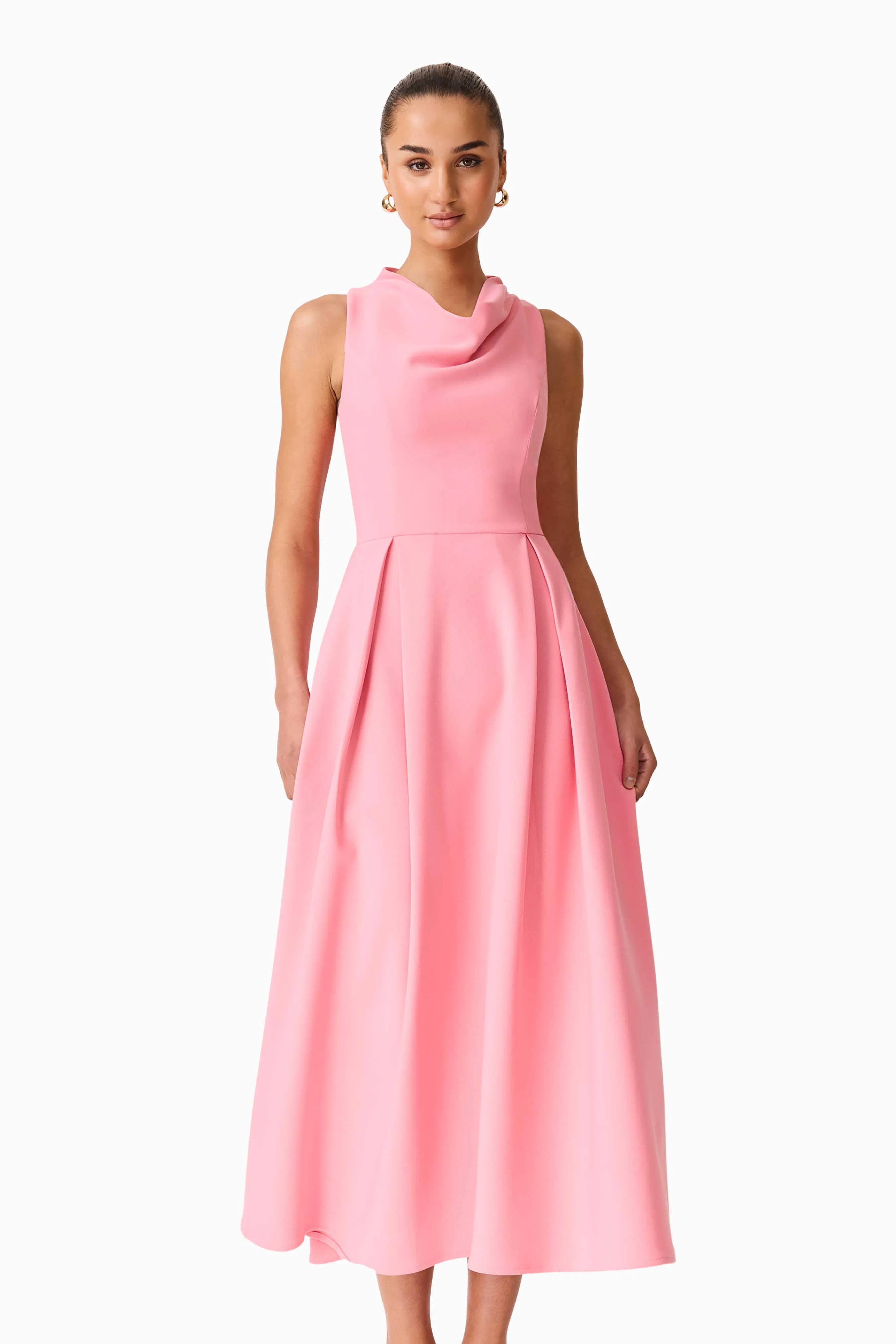 Risa Cowl Neck Gown Dress in Bubblegum Pink
