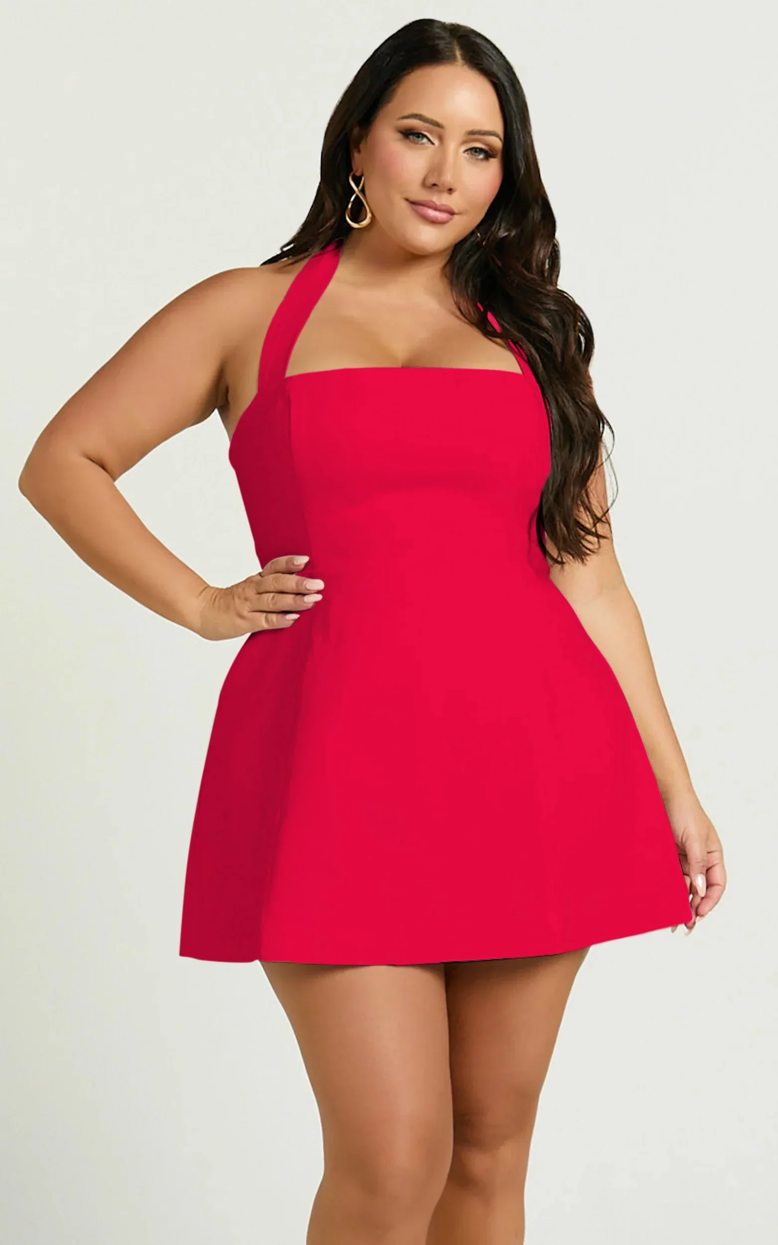 Dante Mini Dress - Halter Neck Tie Tulip Skirt Dress in Red