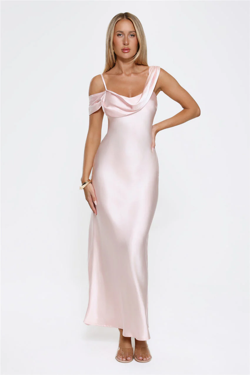 Glamorous Nights Satin Maxi Dress Pink - luluinthesky