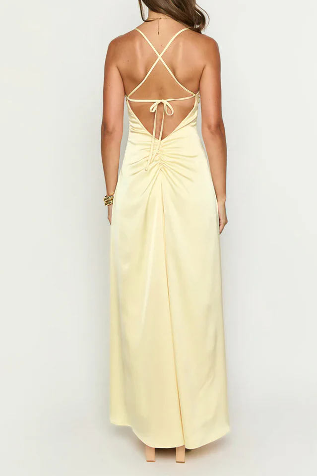 Blaise Yellow Satin Maxi Dress