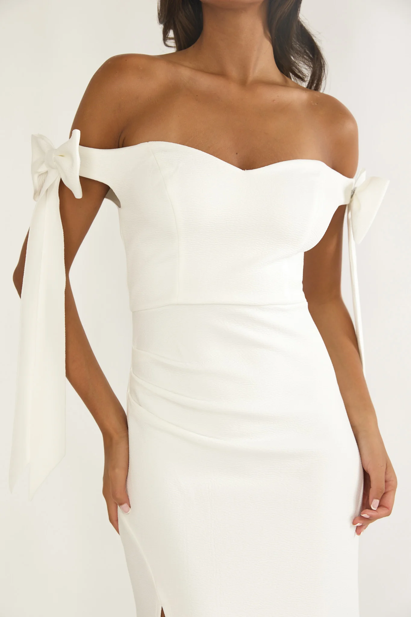 Have Faith Off-Shoulder Bow Sleeve Maxi Dress White - luluinthesky