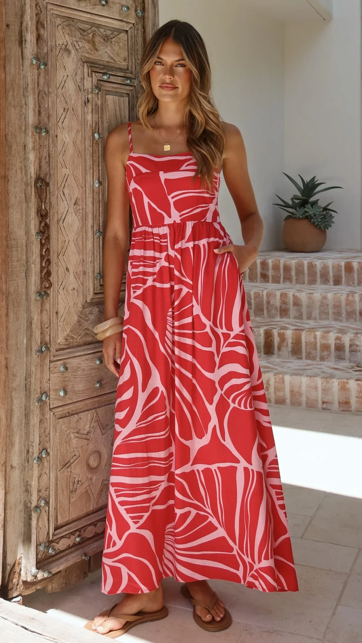 Daytona Maxi Dress - Red / Pink Print