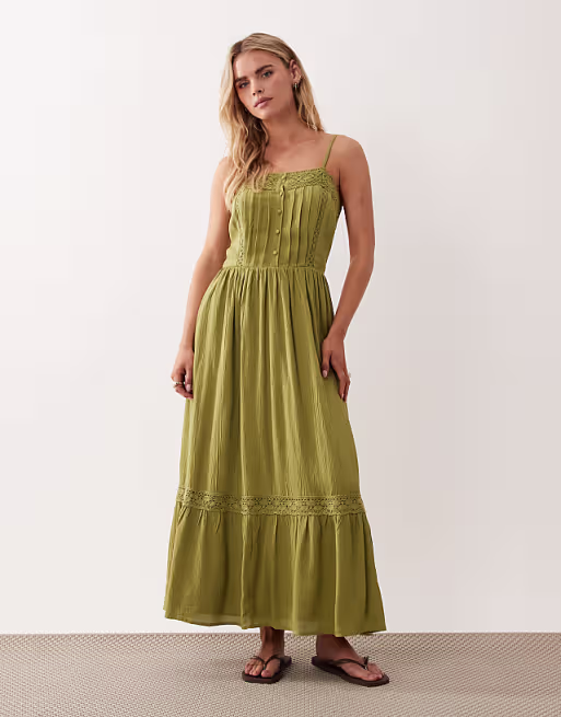 Miss Selfridge Petite lace insert maxi dress in olive