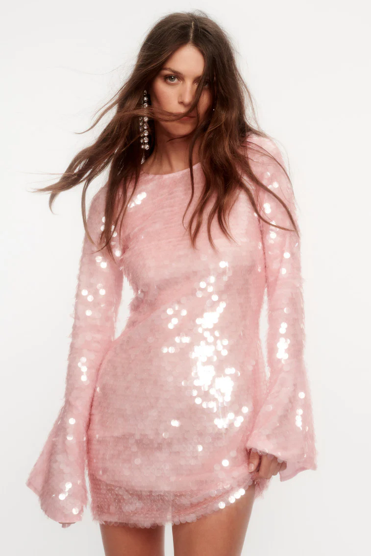 Annabella Sequin Bell Sleeve Mini Dress