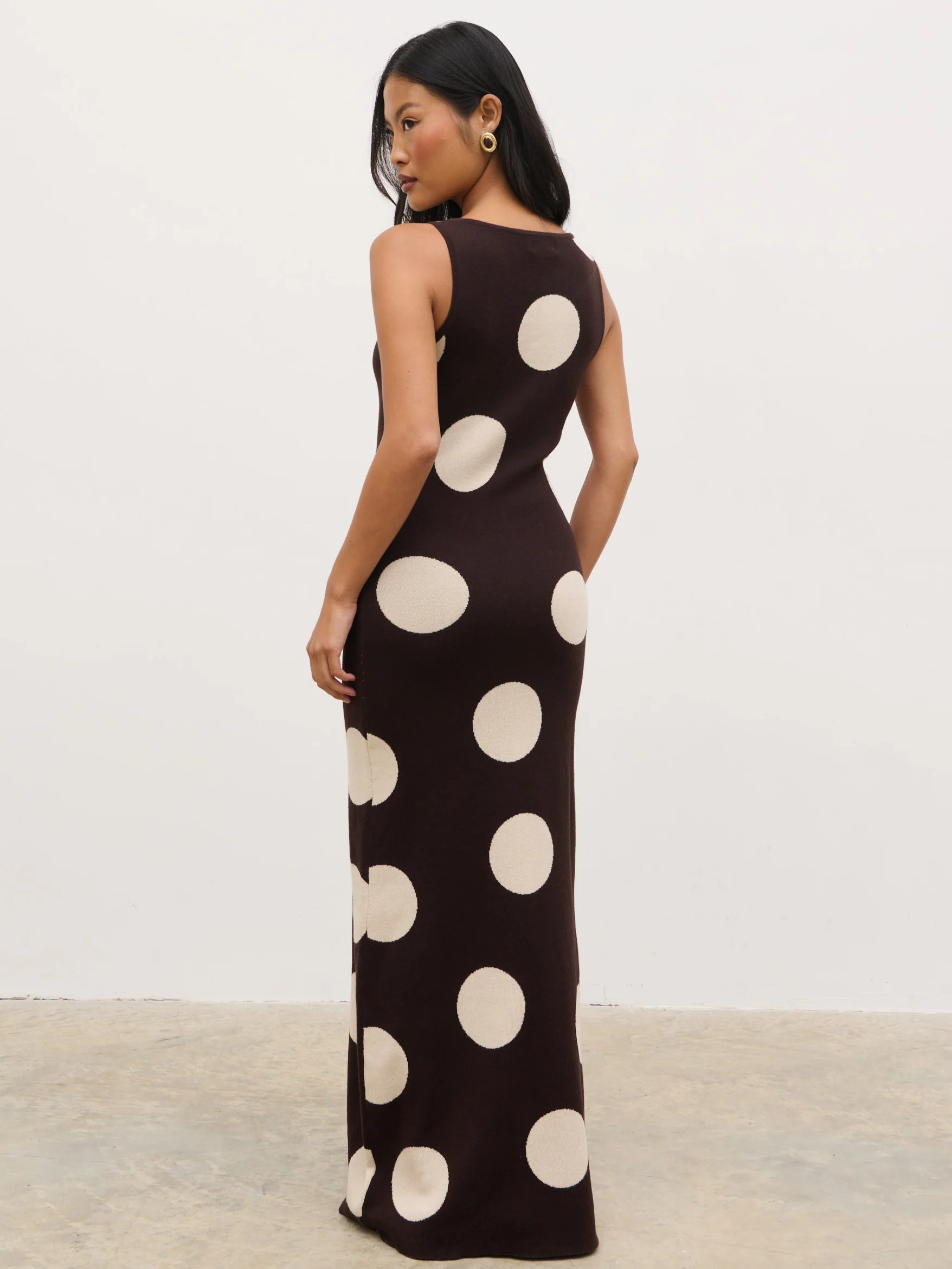 Sarover Polka Dot Maxi Knit Dress - Chocolate and Cream