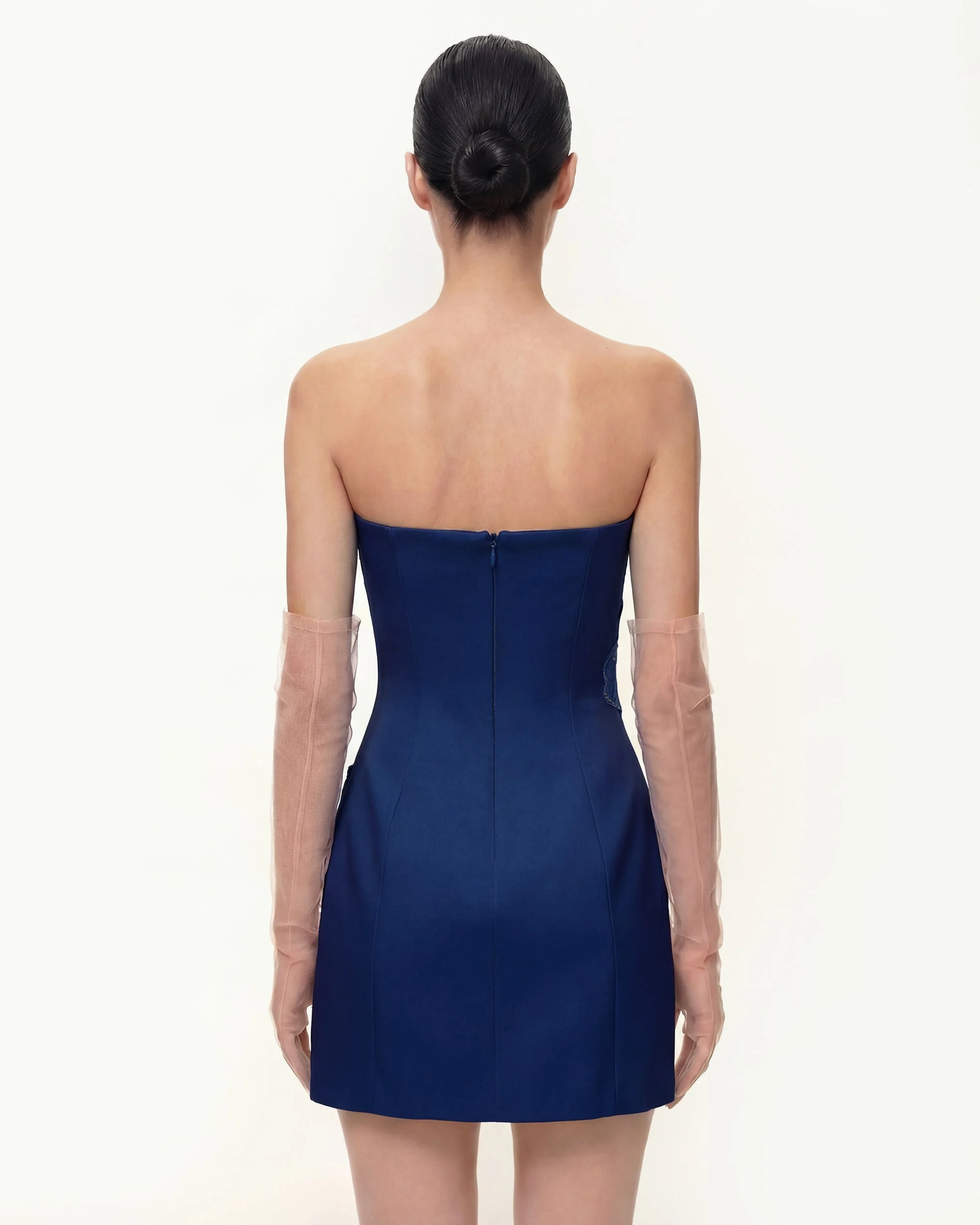 Iris Floral Print Strapless Dress – Navy blue