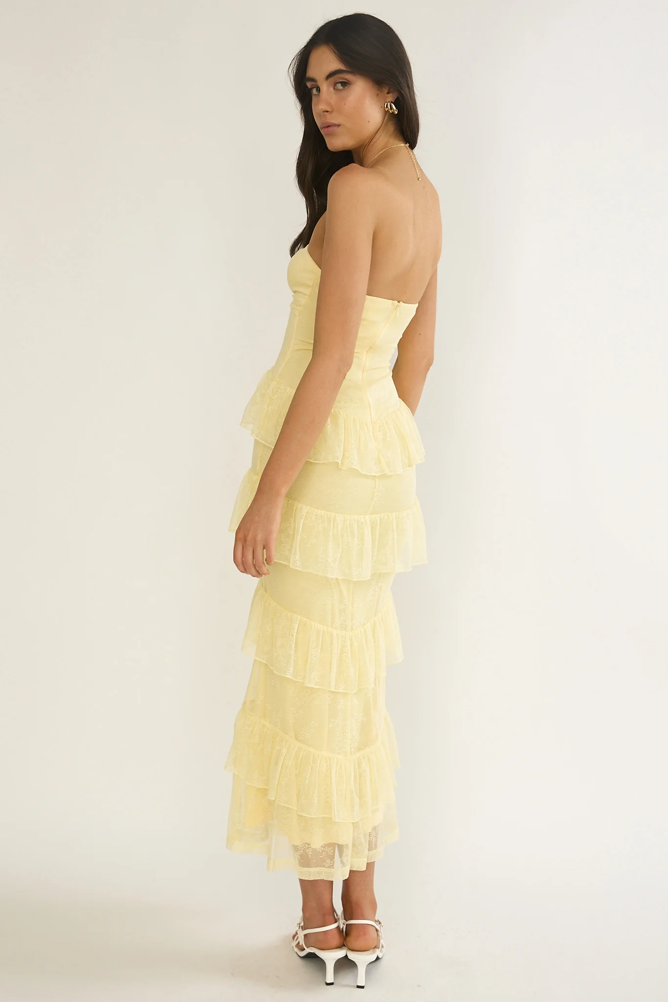 Dulce Dreams Sweetheart Neckline Lace Frill Maxi Dress Butter