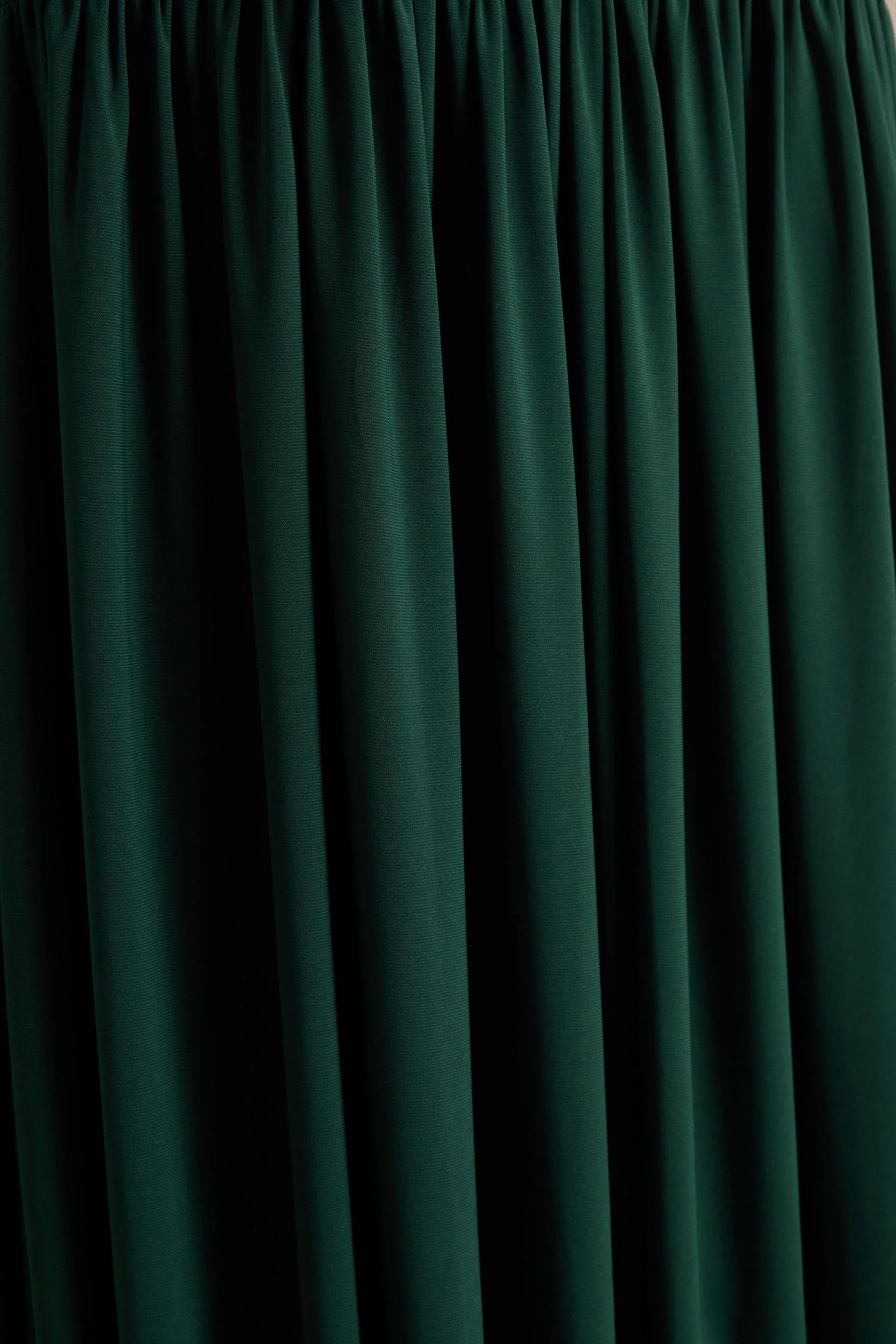 Kady | Dark Green Asymmetric-Neck Maxi Dress With Ruched Detailing