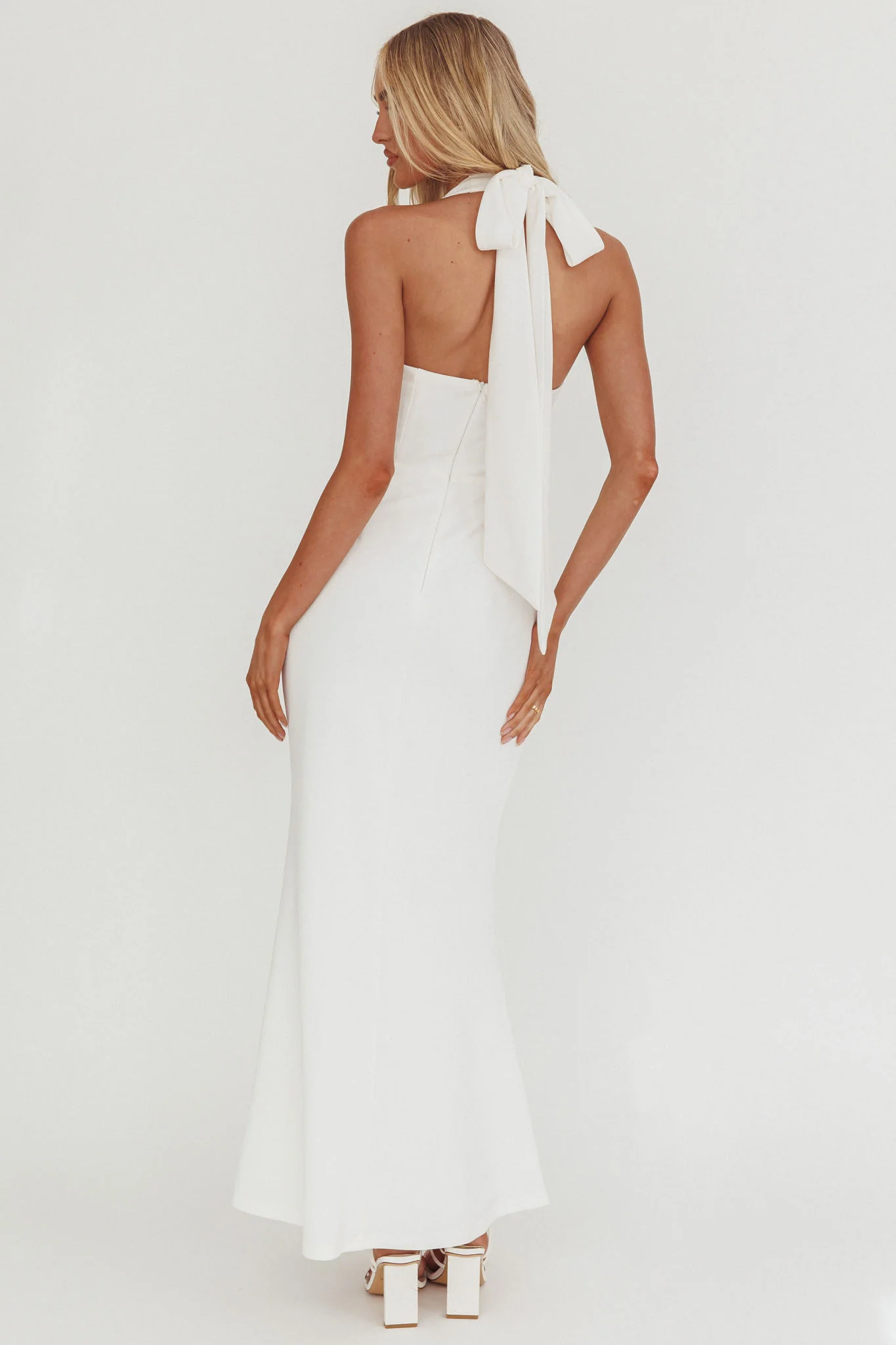 Shellie Square Neckline Halter Maxi Dress White - luluinthesky