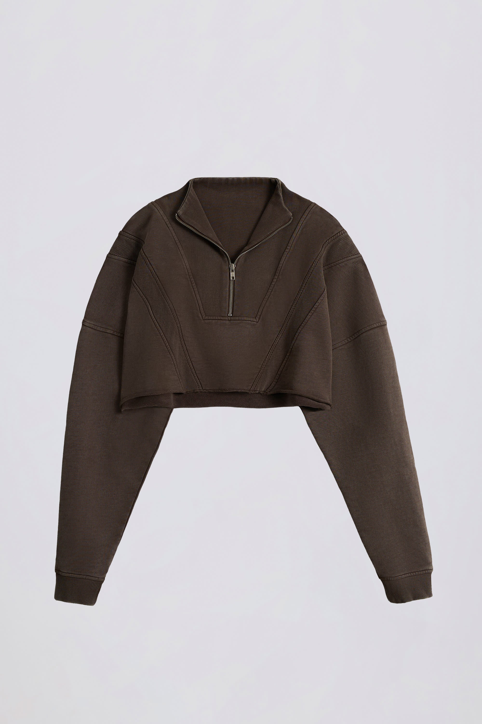 Cotton Jersey Acid Wash Cropped Sweatshirt in Brown