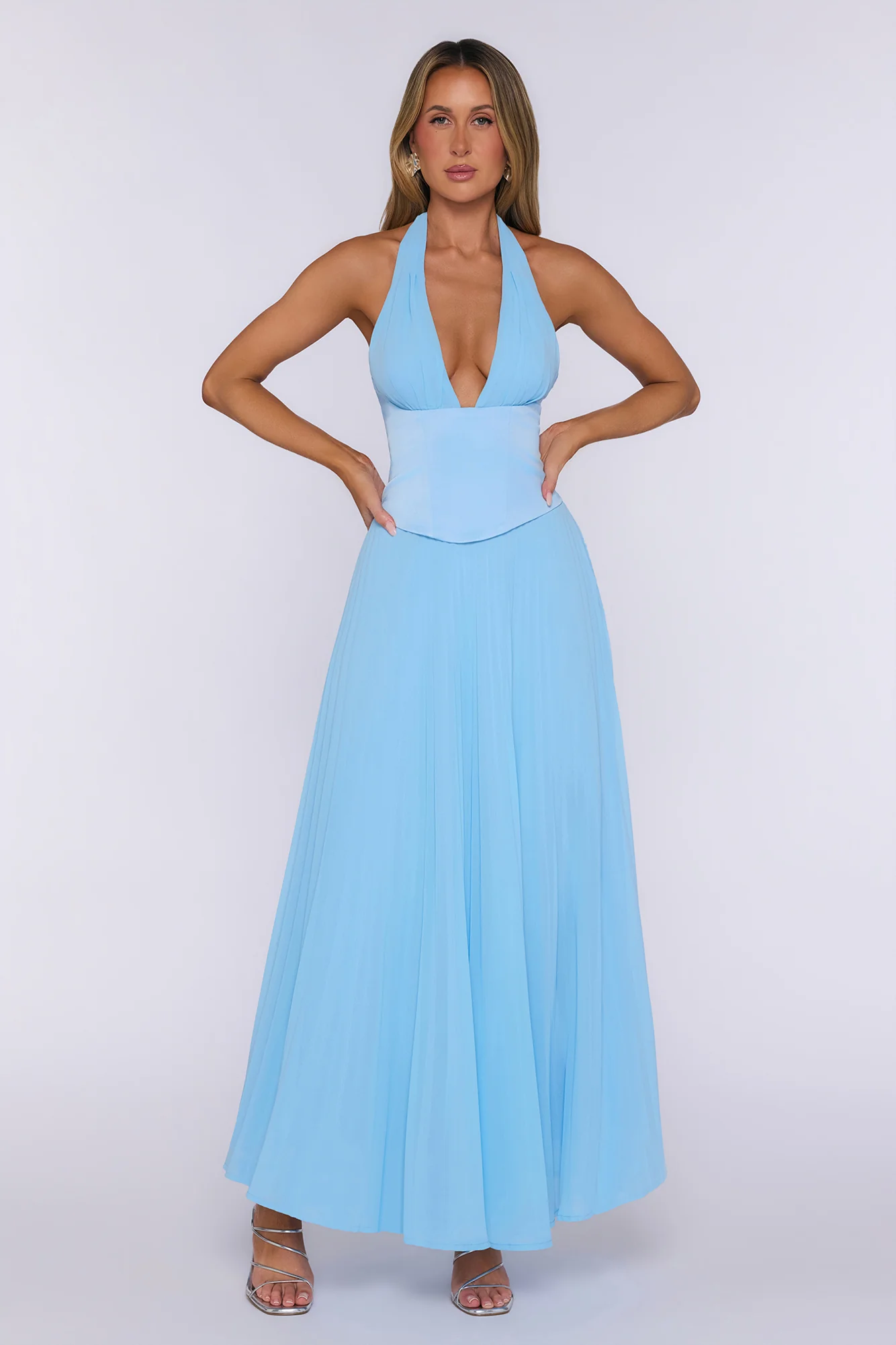 The Pretty Waltz Halter Maxi Dress Light Blue