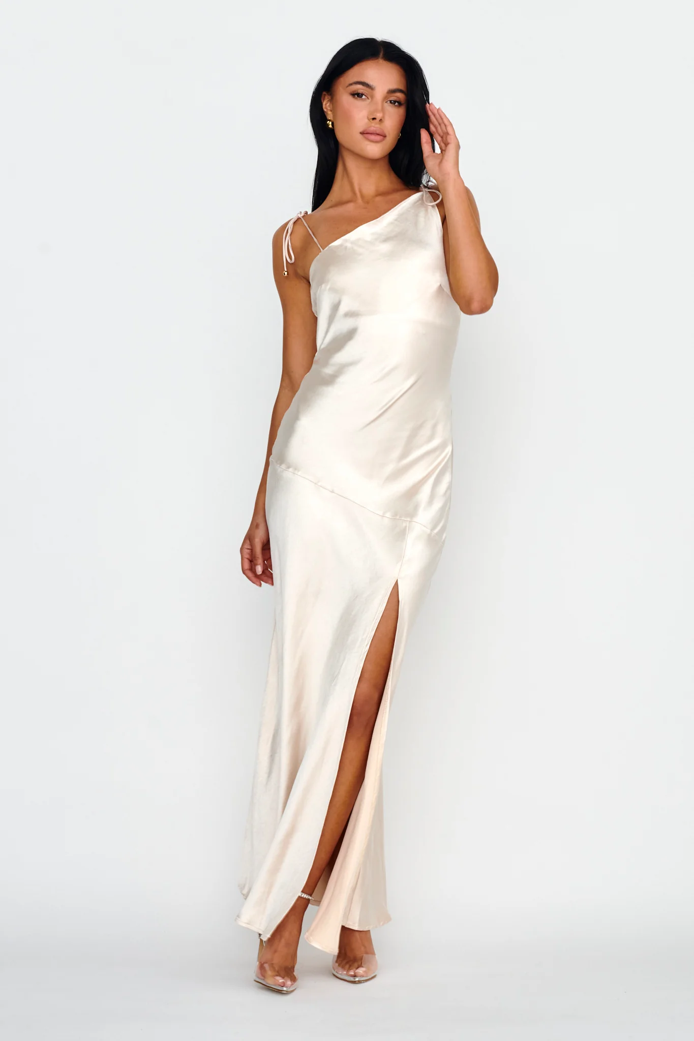 Heart's Desire String-Tie Shoulder Dress Champagne