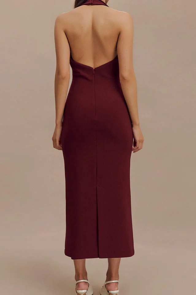 Annita Crepe Halter Midi Dress