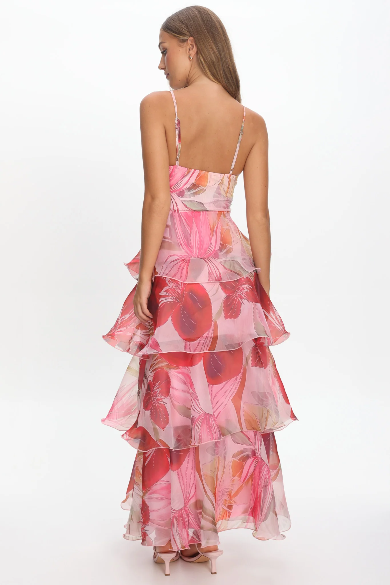 Varenna Layered Sweetheart Neckline Maxi Dress Print Red