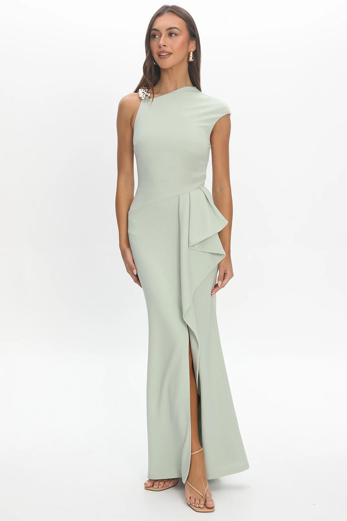 Whispering Willow One-Shoulder Gown Pistachio Green - luluinthesky